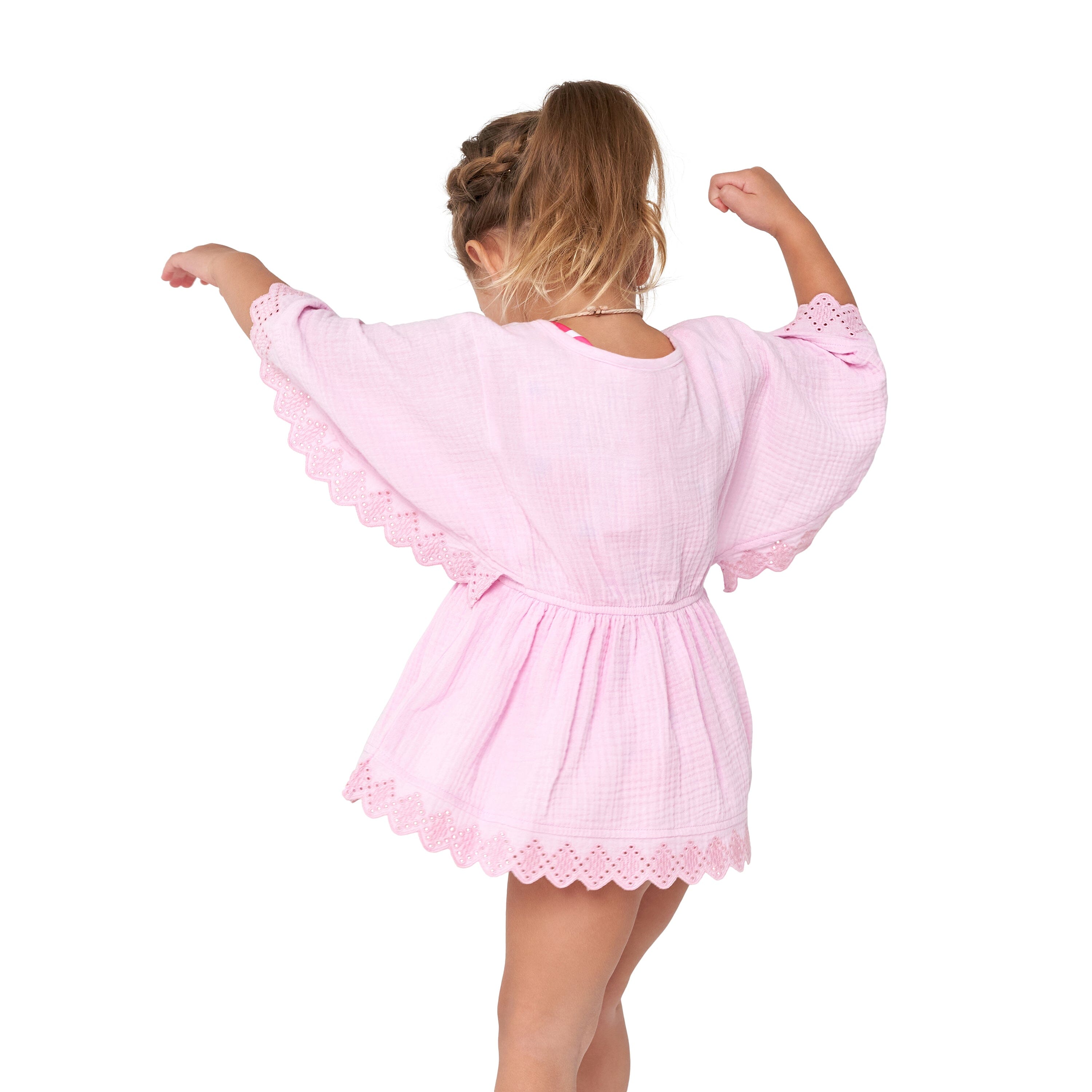 Embroidered Baby & Toddler Girls Light Pink Gauze Kaftan Swim Coverup