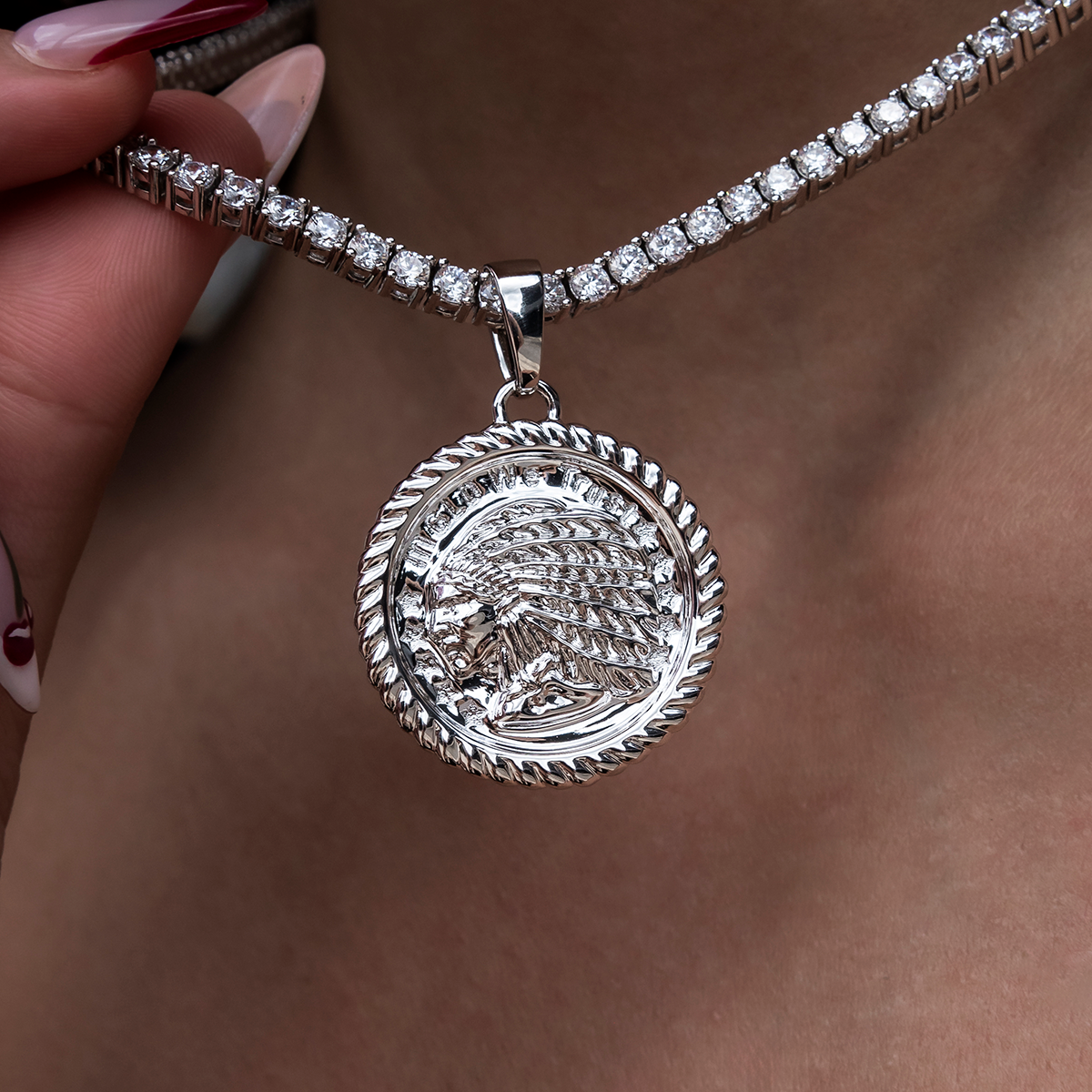 GLD Chief Coin Pendant in White Gold