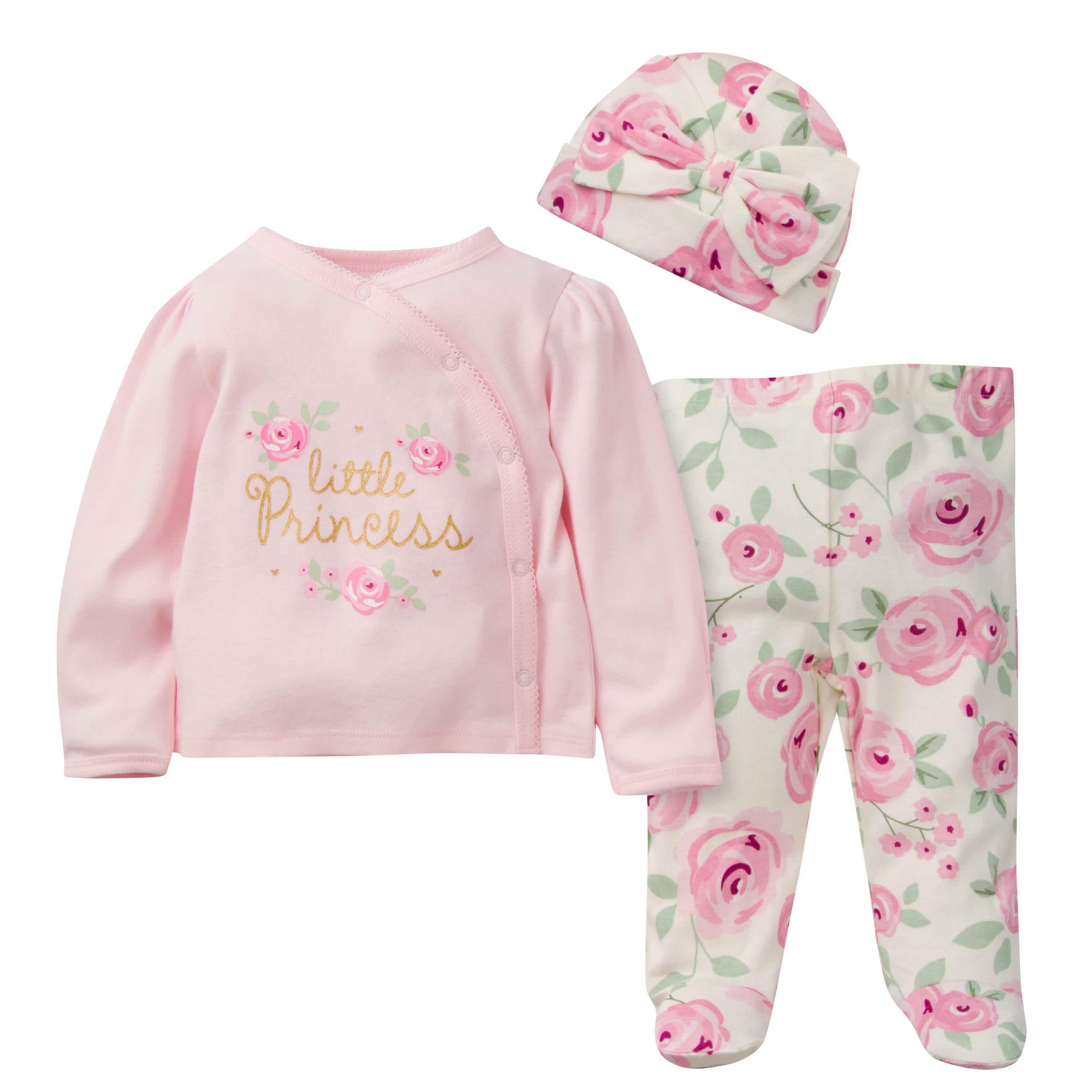 3-Piece Baby Girls Floral Take-Me-Home Set