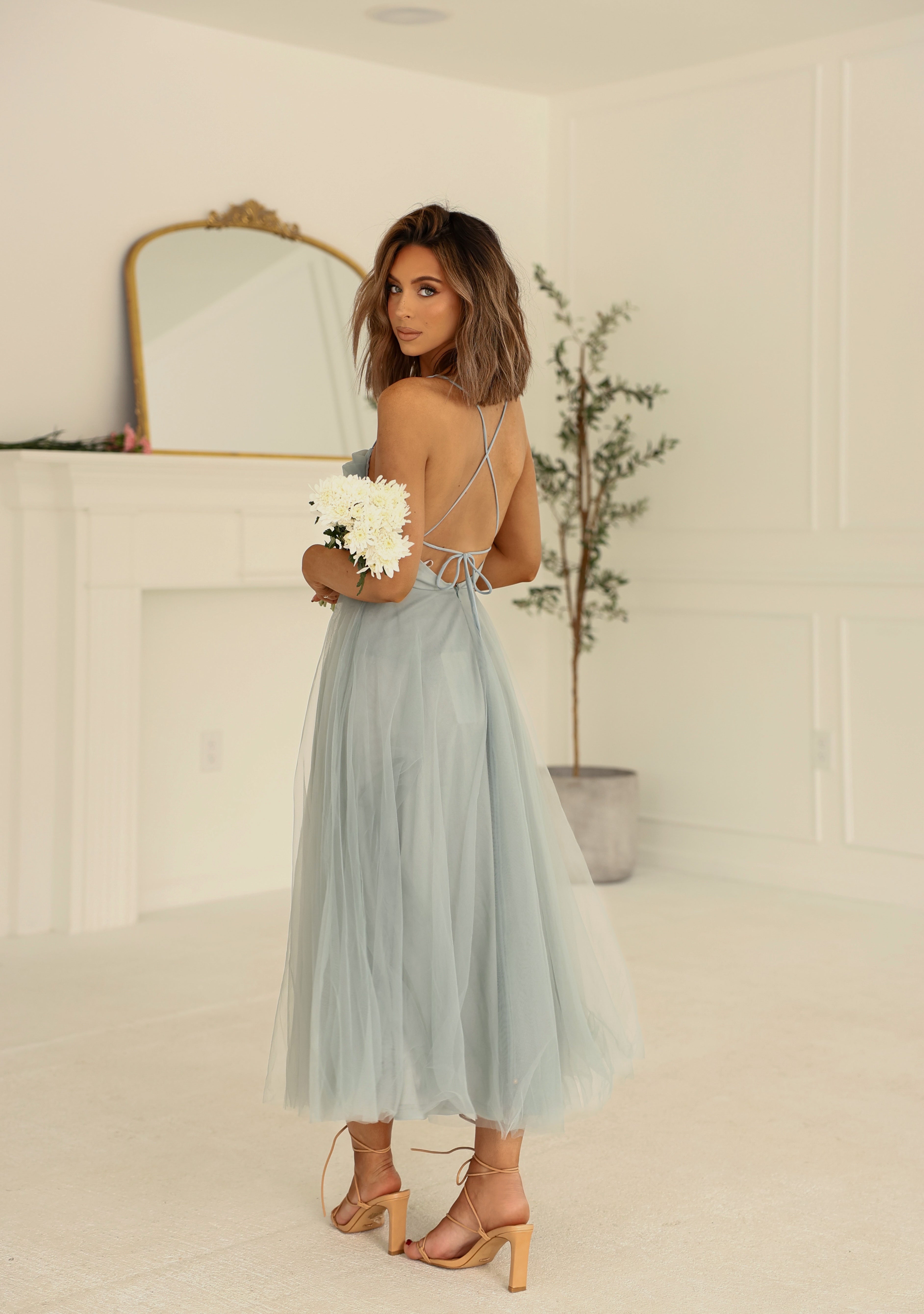 Sage Tulle Midi Dress