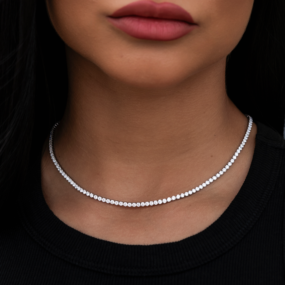 Micro Tennis Necklace in White Gold