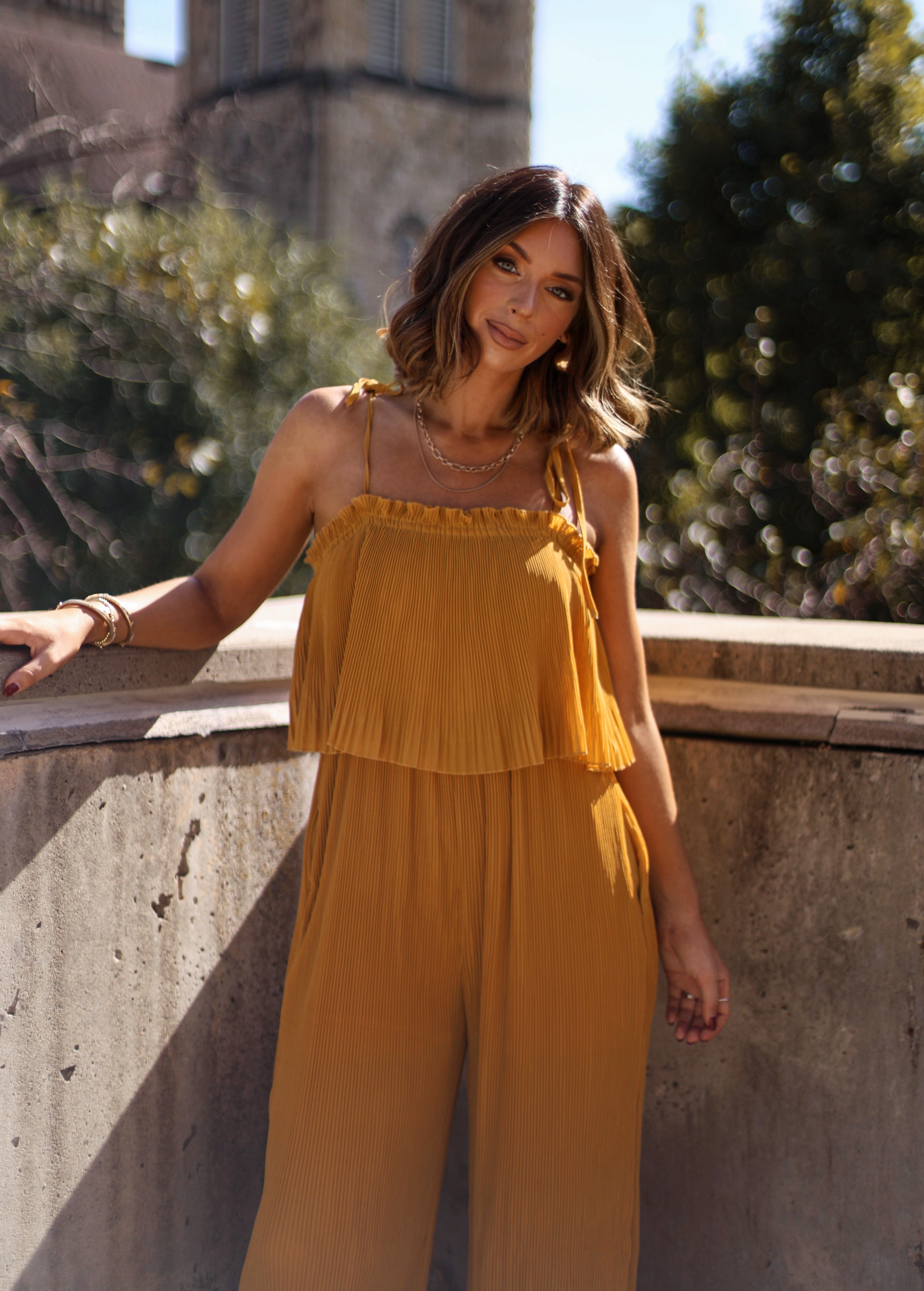 Mustard Pleated Jumpsuit