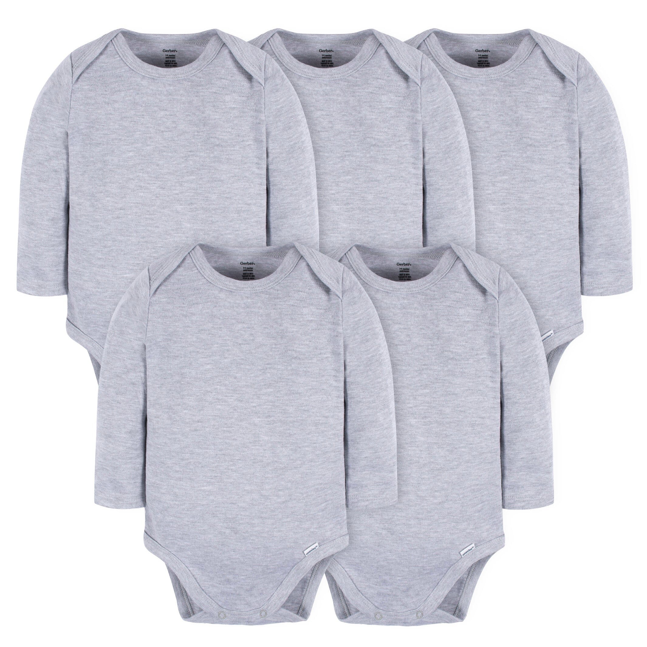 5-Pack Baby Heather Gray Premium Long Sleeve Onesies Bodysuits