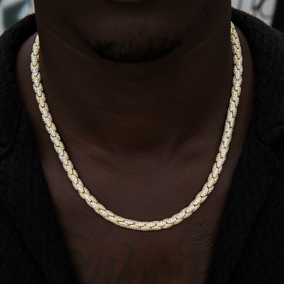 Diamond Pave Reptile Chain in Yellow Gold-6mm