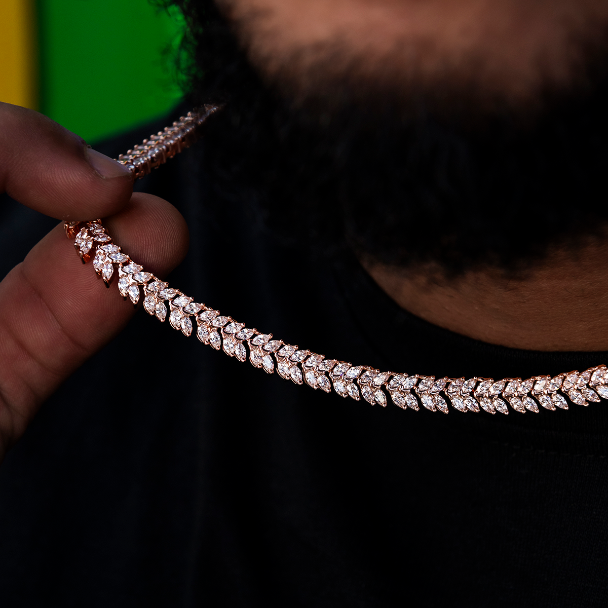 Iced Herringbone Chain in Rose Gold- 7mm