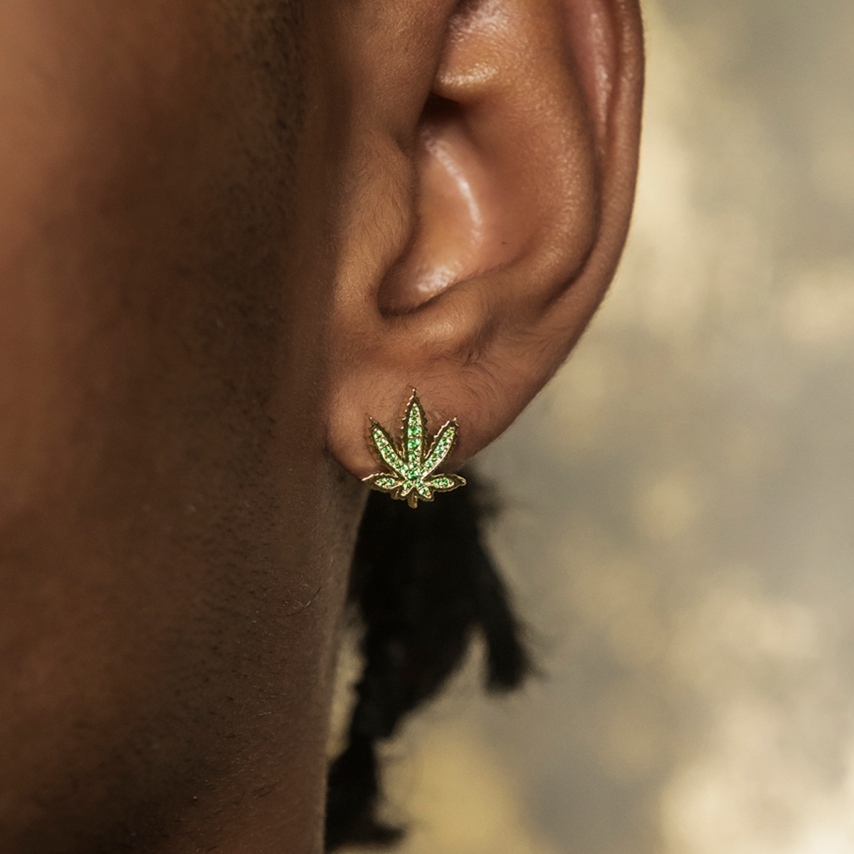 Emerald Weed Leaf Stud Earrings