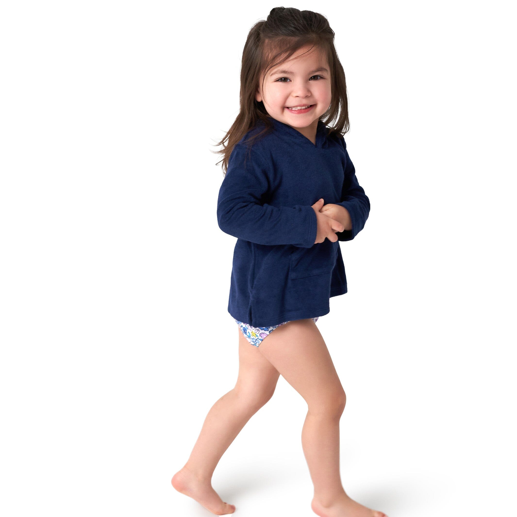 Baby & Toddler Girls Navy Hooded Kangaroo Pocket Terry Coverup