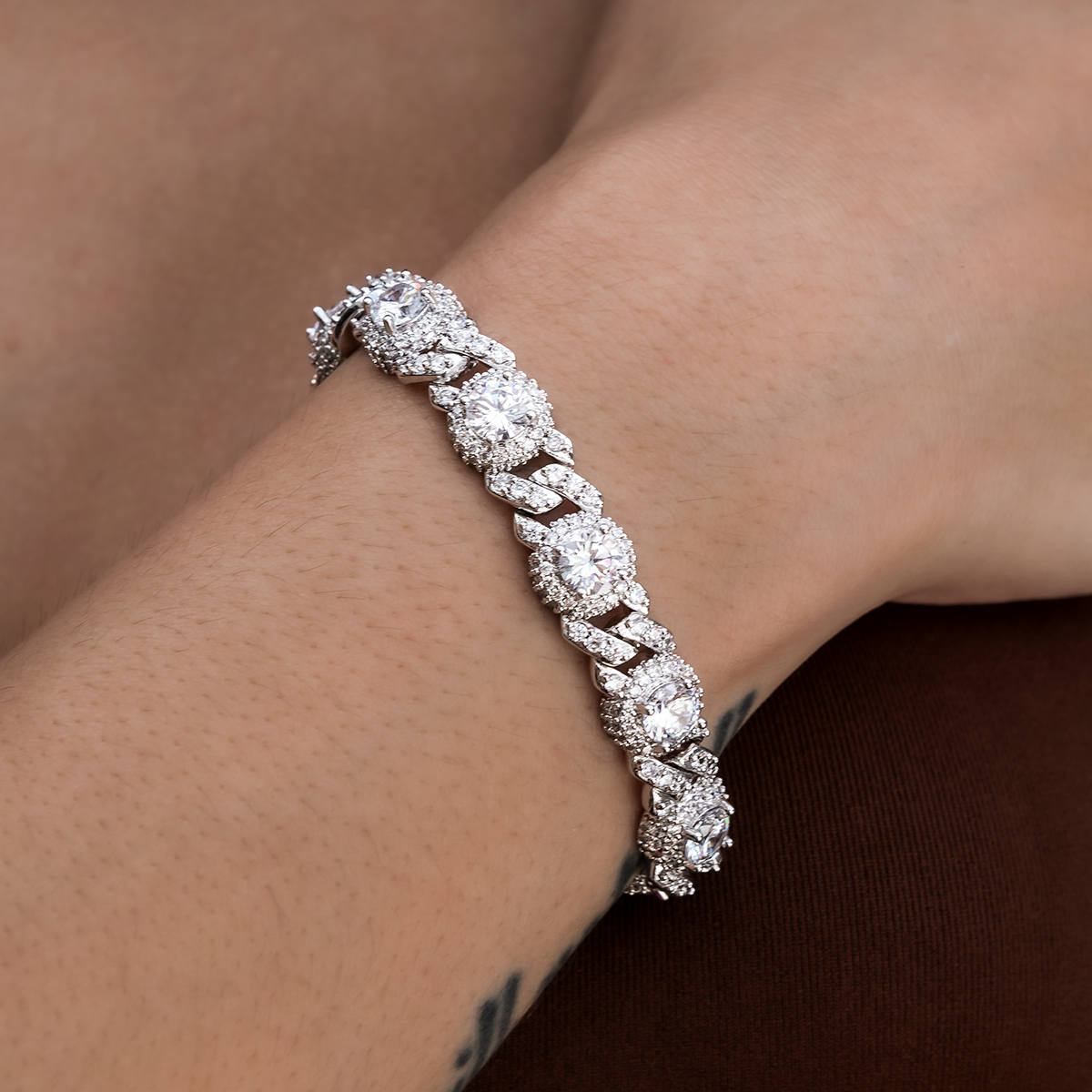 Iced Diamond Station Cuban Bracelet