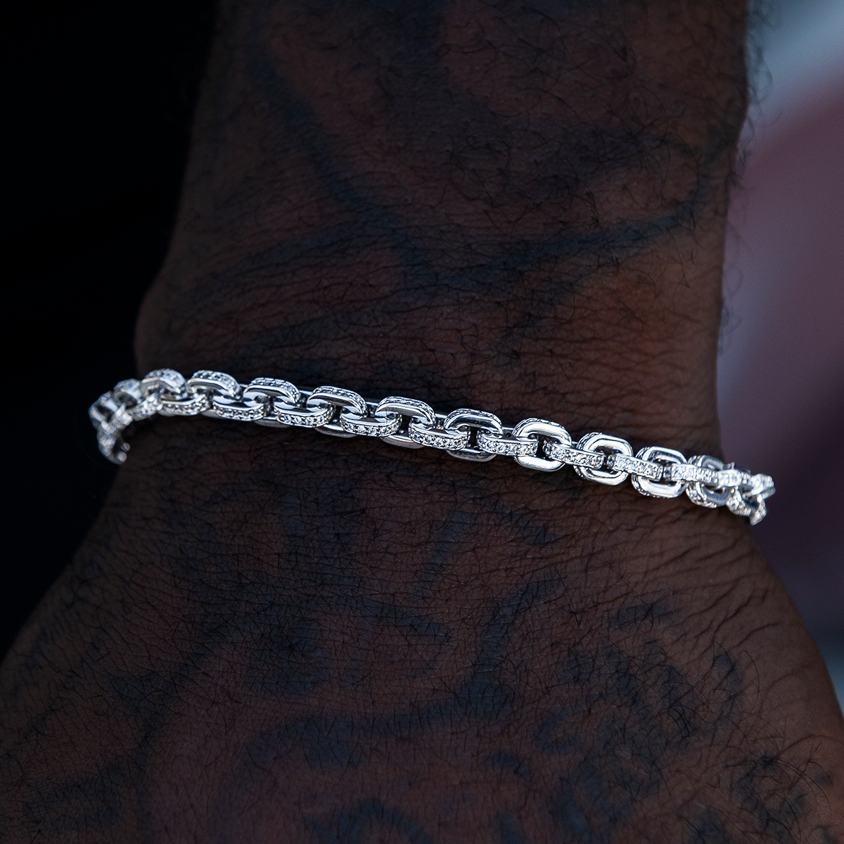 Iced Box Chain Bracelet in White Gold