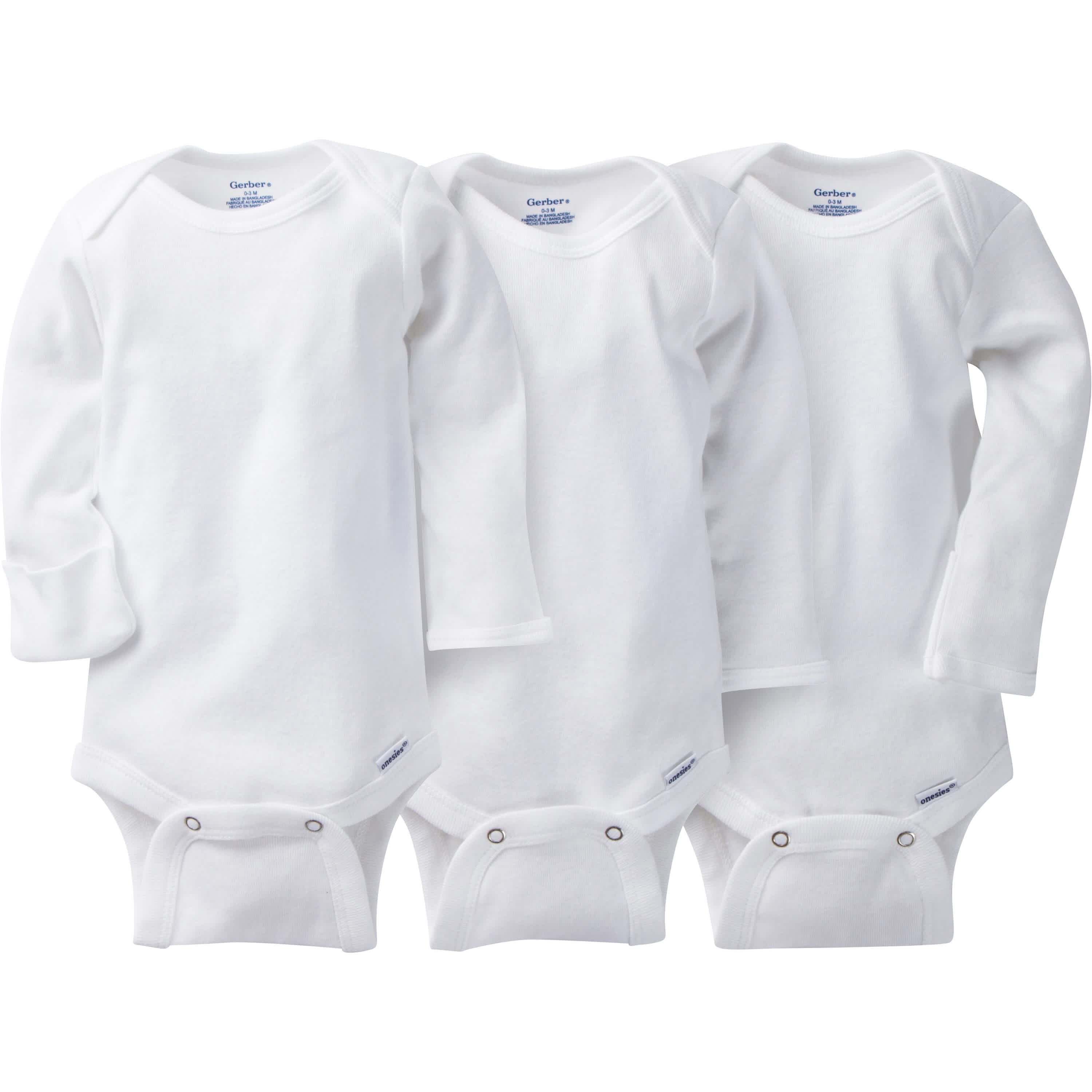 3-Pack Baby Neutral White Organic Long Sleeve Onesies Bodysuits