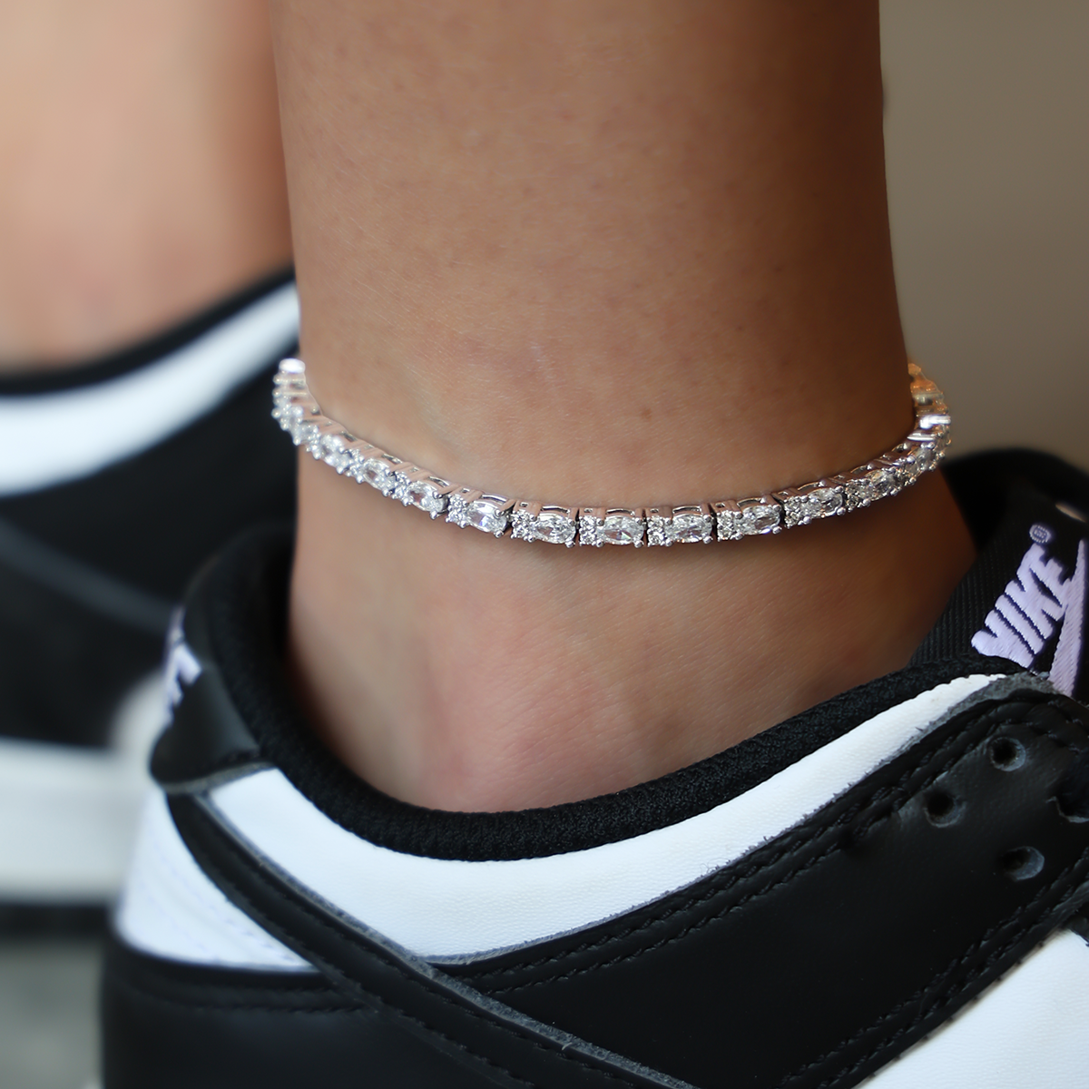 Diamond Mixed Oval Cut Tennis Anklet- 3mm