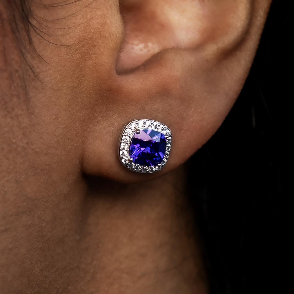 Purple Cushion Cut Earrings