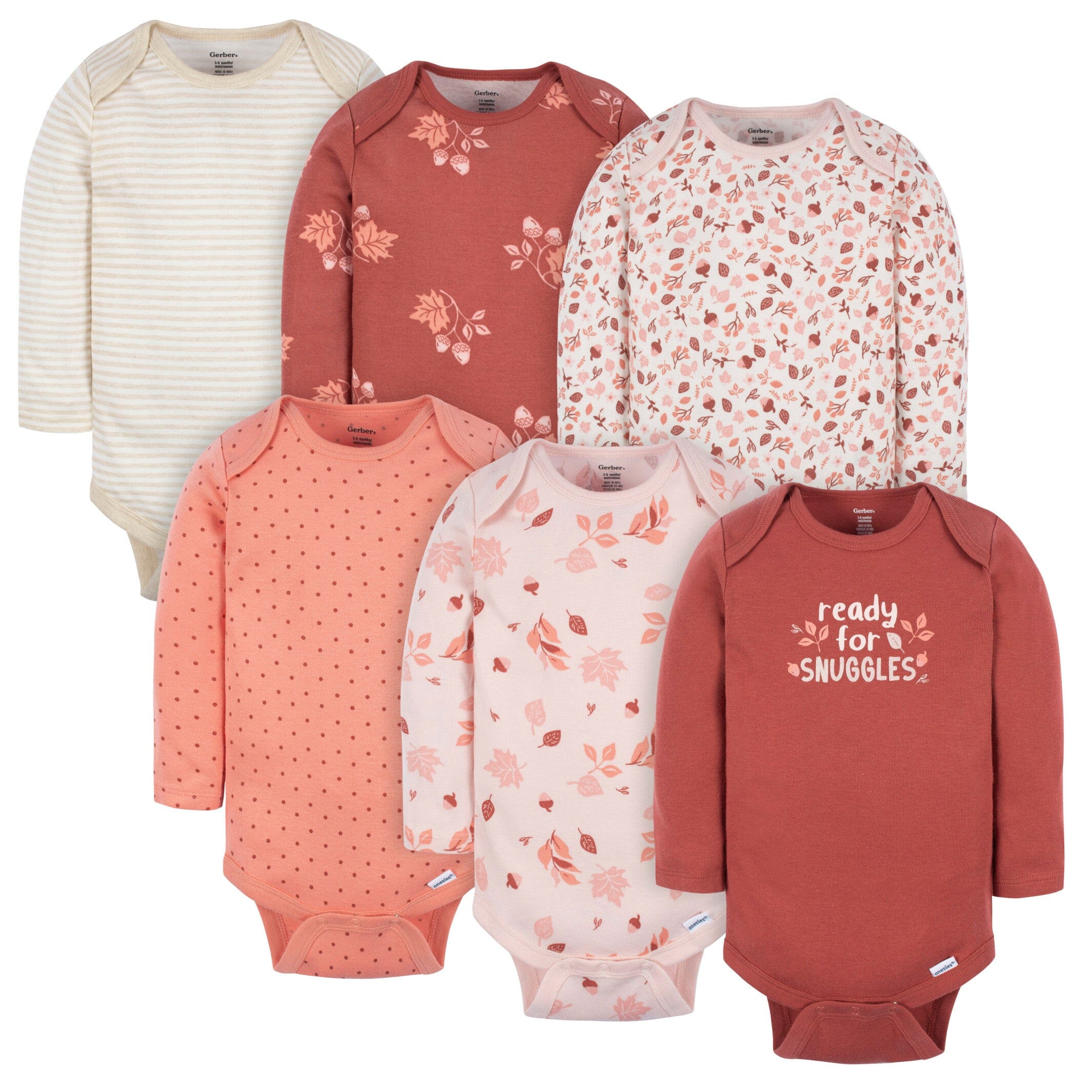 6-Pack Baby Girls Leaves Onesies Bodysuits