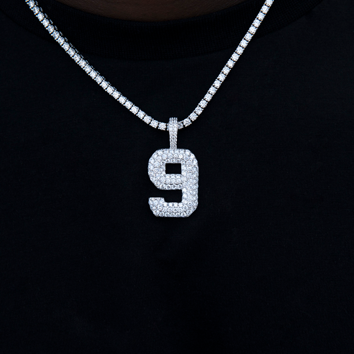 Pave Number Pendants in White Gold