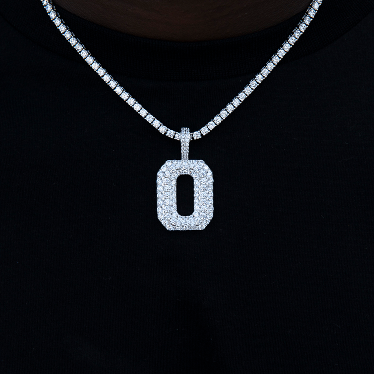 Pave Number Pendants in White Gold