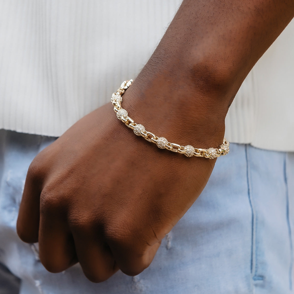 Iced Ball Box Link Chain + Bracelet Bundle in Yellow Gold