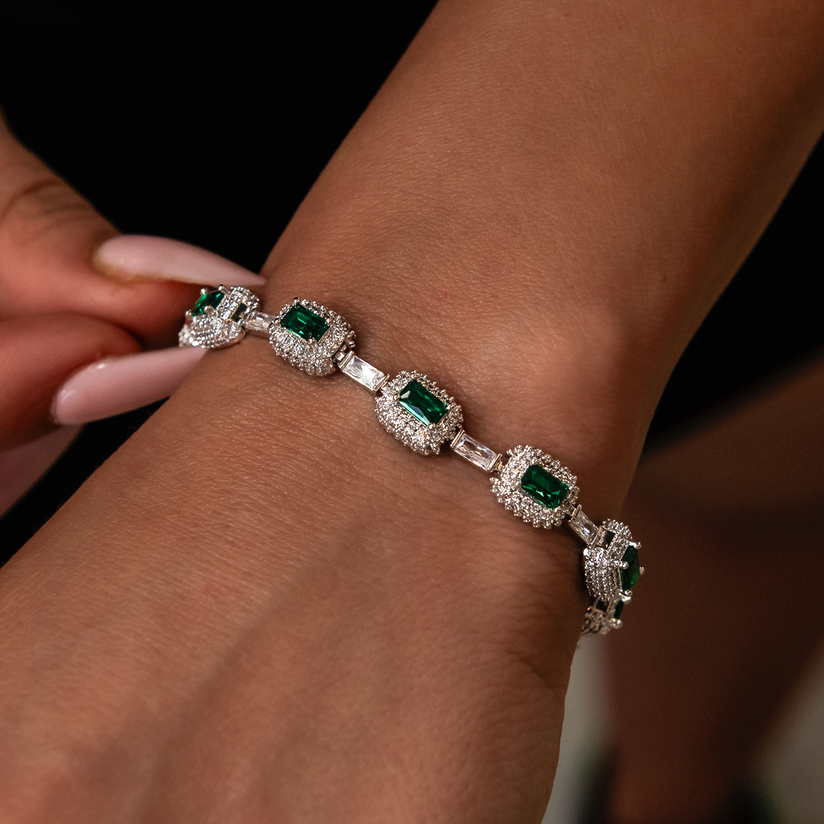 Iced Emerald Cushion Cut Bracelet