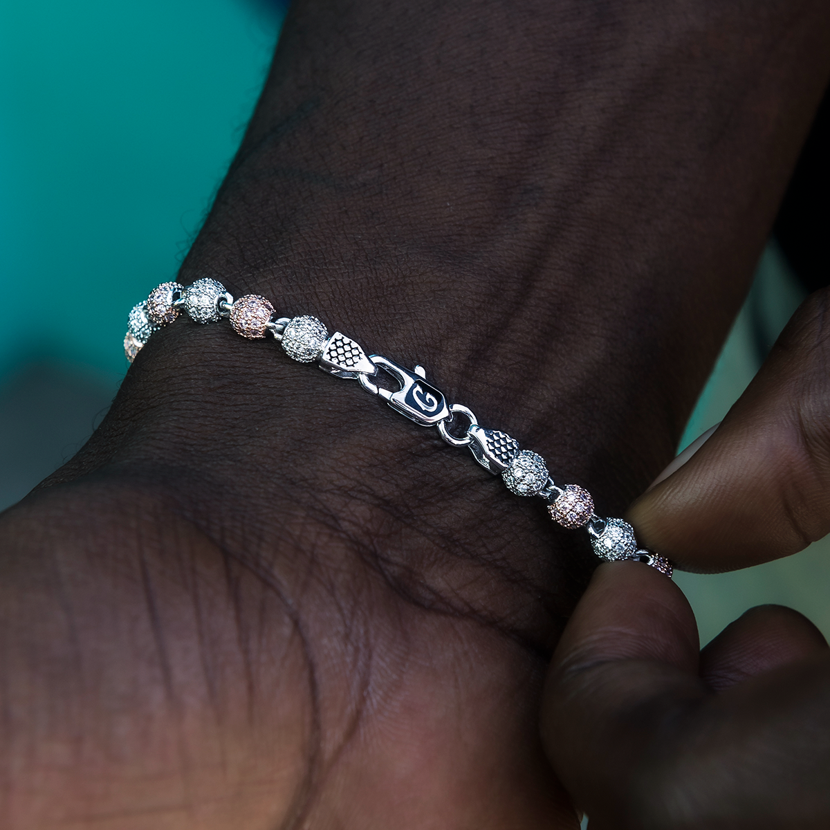 Iced Ball Bracelet in Rose/White Gold- 4mm