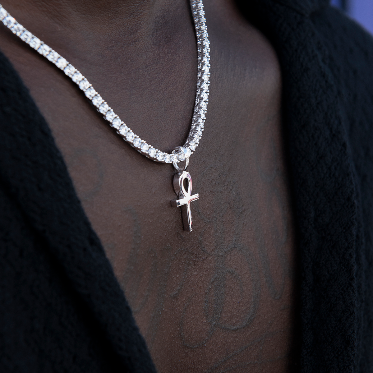 Micro Simple Ankh Cross in White Gold