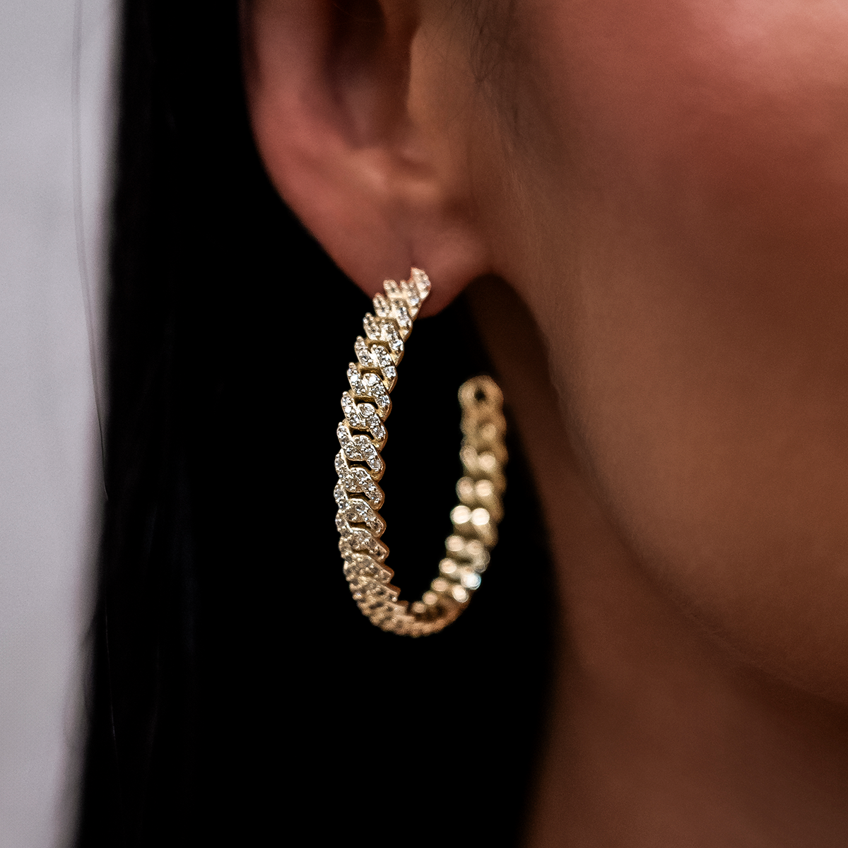 Diamond Prong Hoop Earrings in Yellow Gold