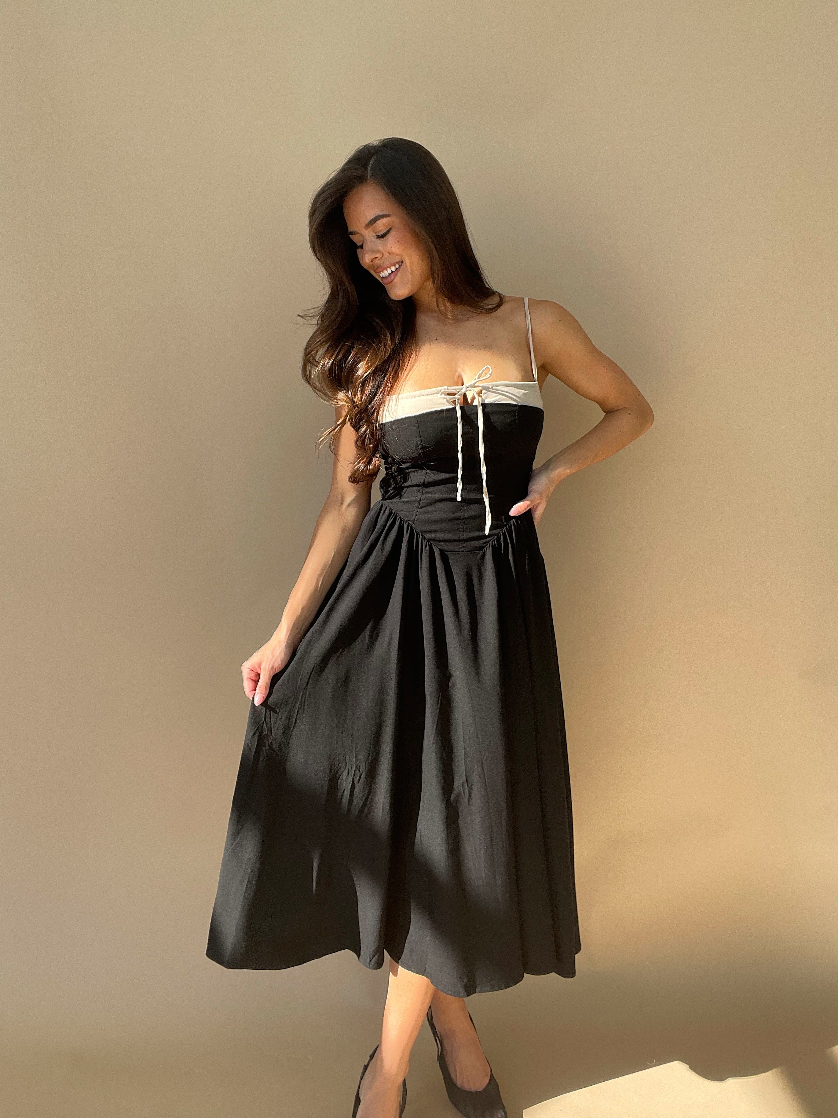 Black Corset Drop Waist Dress