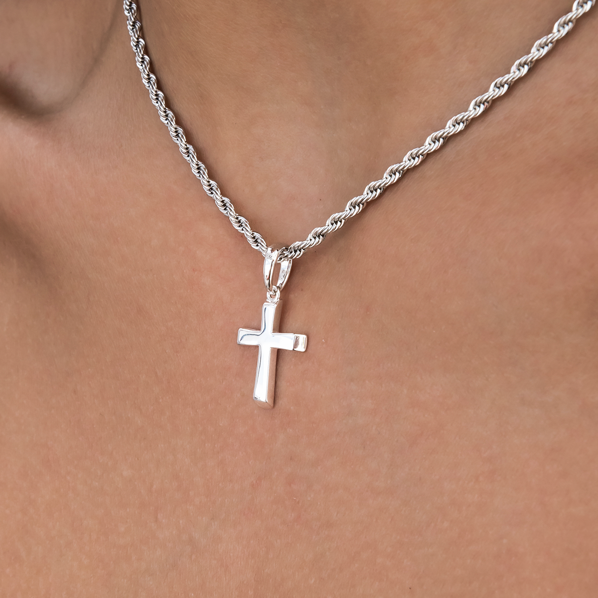 Micro Simple Cross Pendant in White Gold