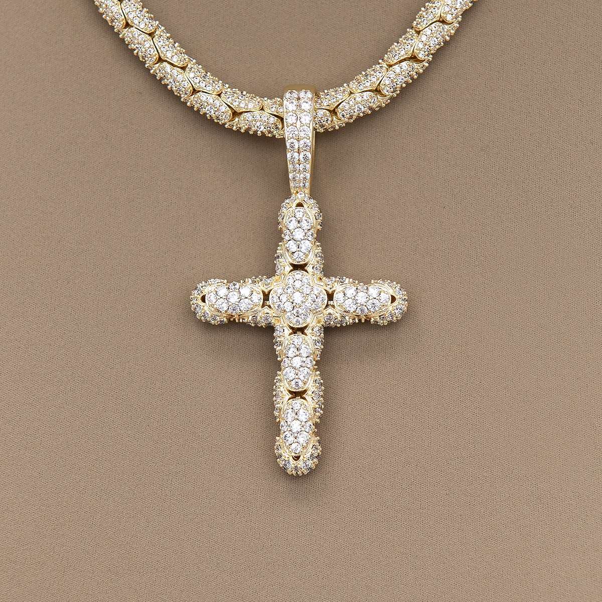 Diamond Pave Reptile Cross Pendant in Yellow Gold