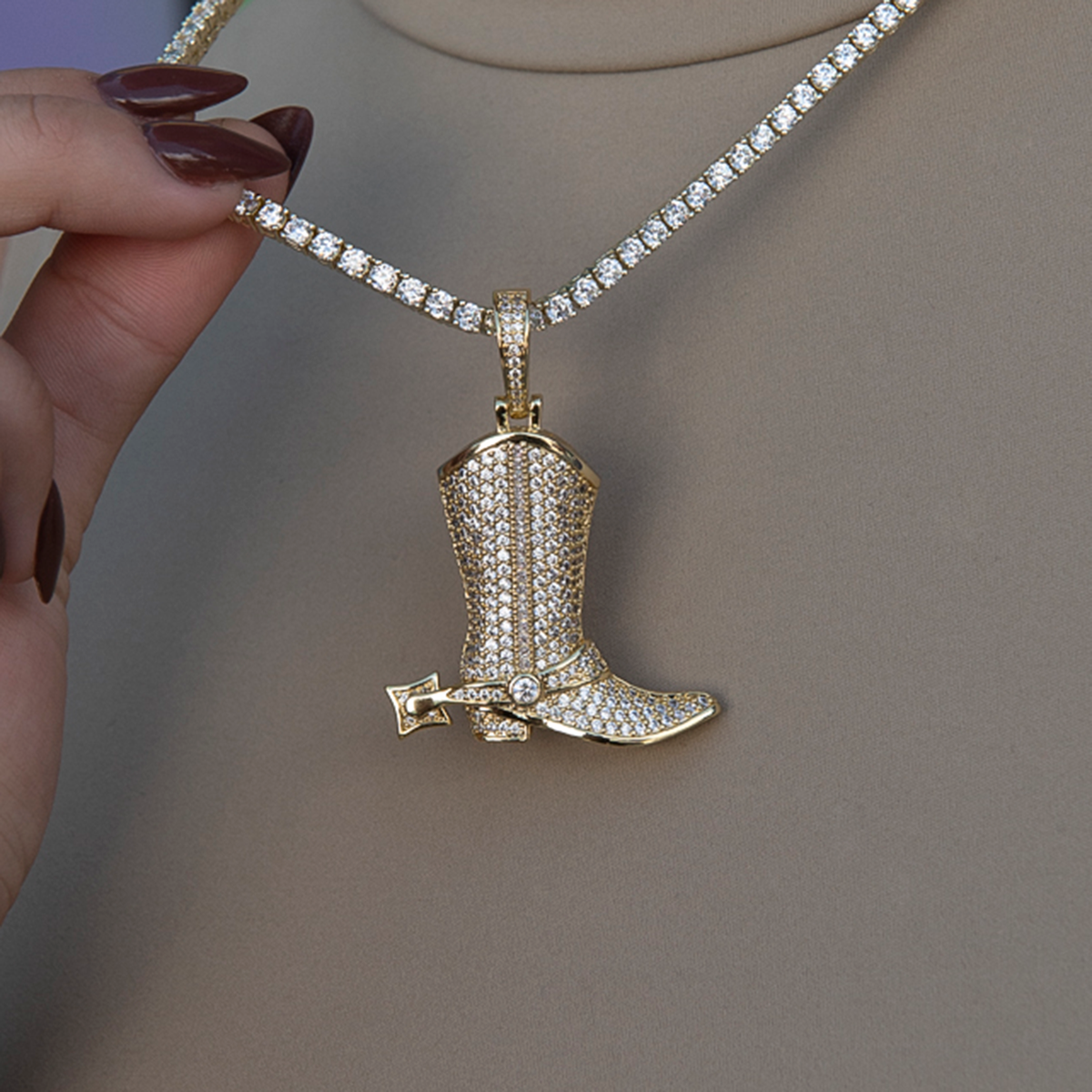 Iced Boot Pendant in Yellow Gold