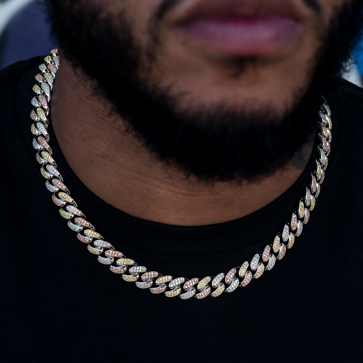 Diamond Cuban Link Chain in Yellow/Rose/White Gold- 12mm