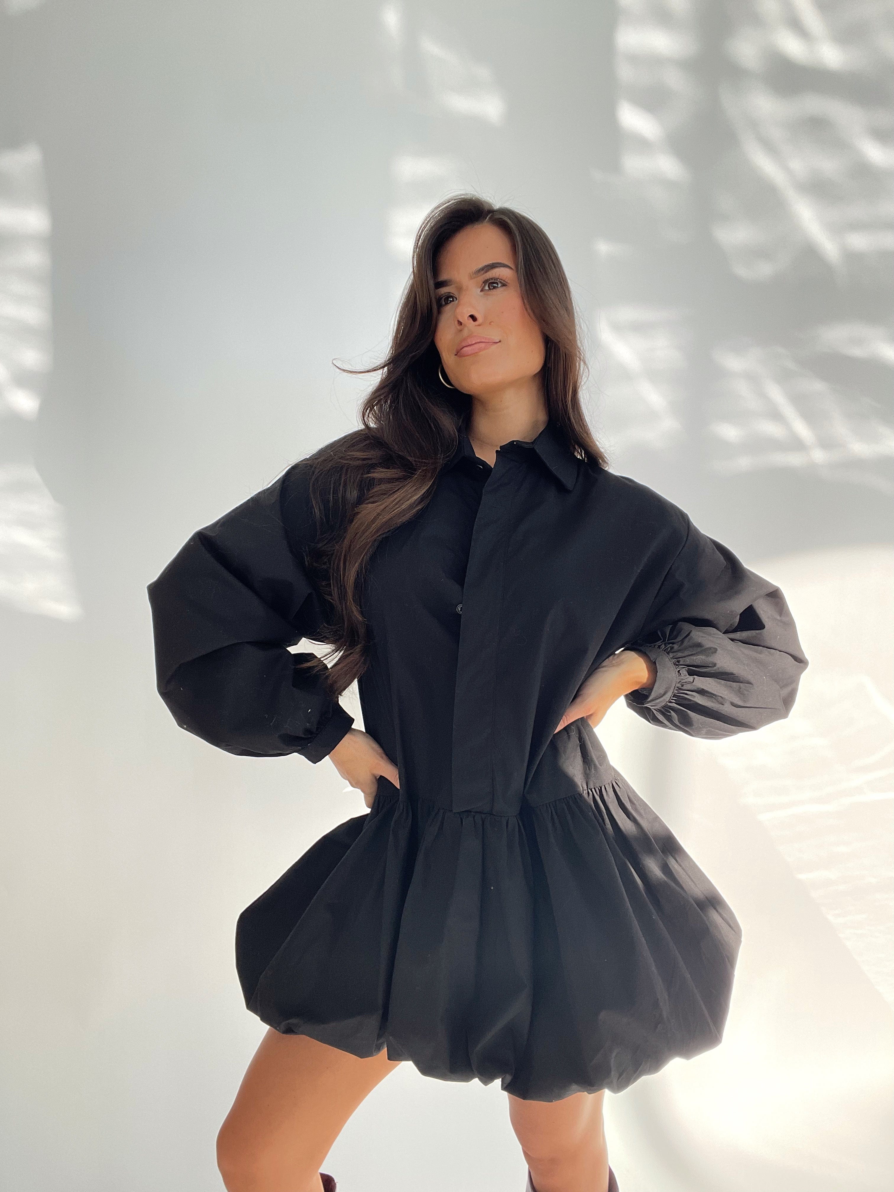 Black Bubble Skirt Shirt Dress