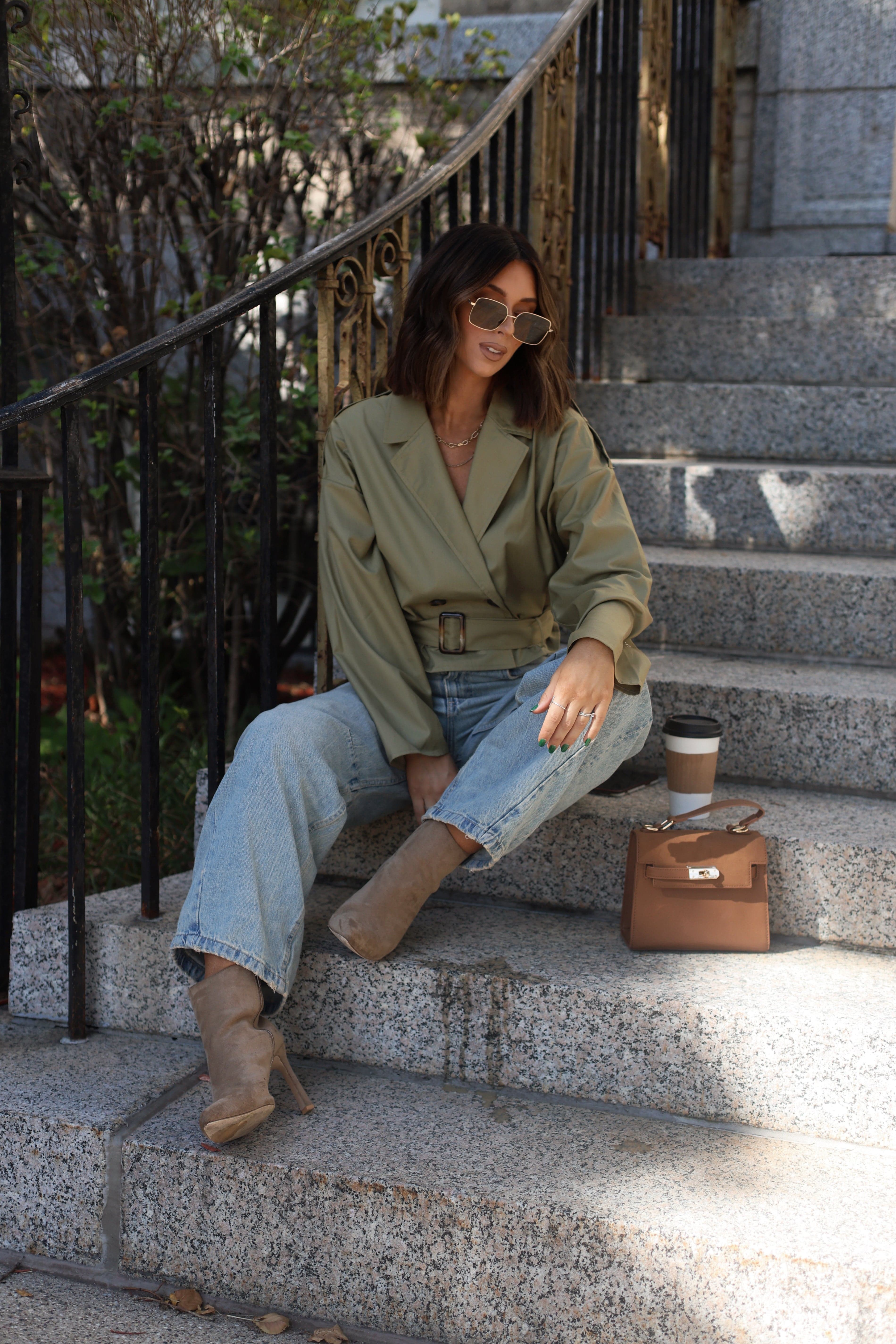 Olive Cropped Trench Coat