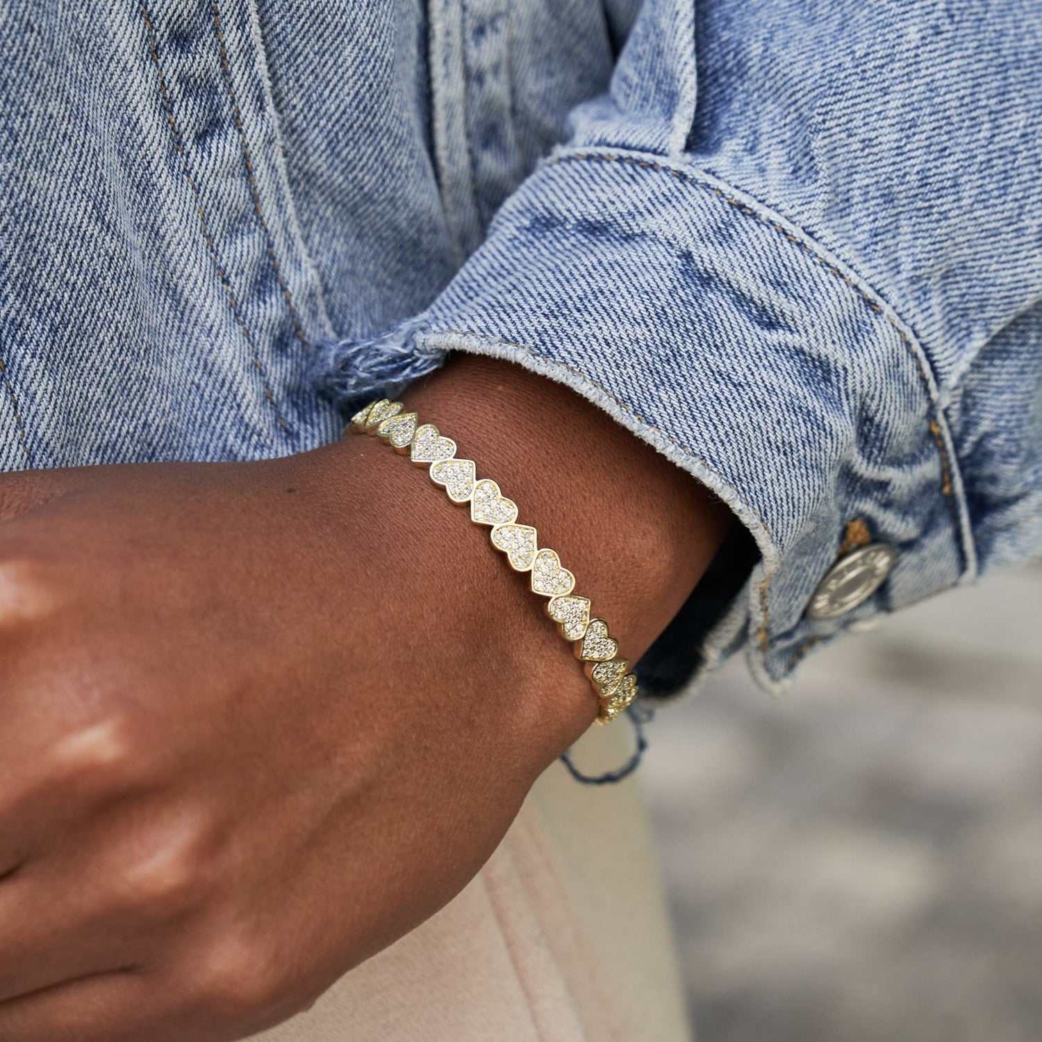 Eternity Heart Cuff Bracelet in Yellow Gold