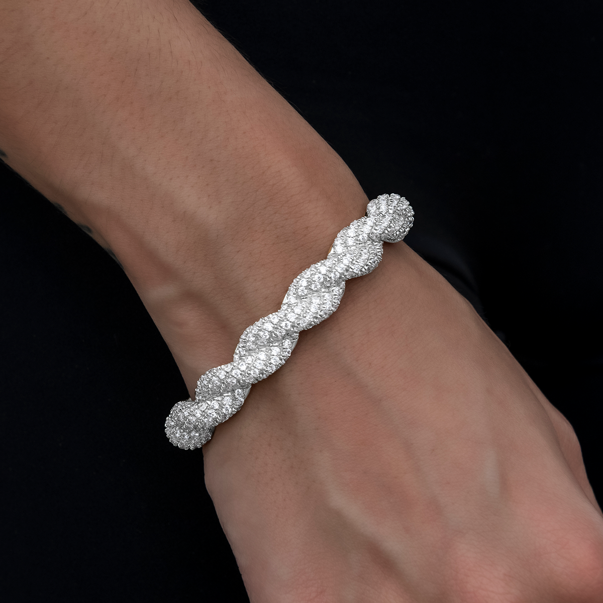 Diamond Rope Cuff Bracelet in White Gold- 10mm