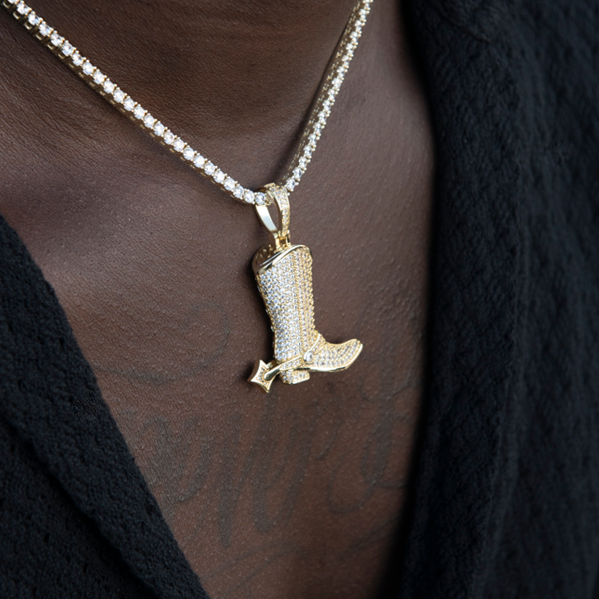 Iced Boot Pendant in Yellow Gold