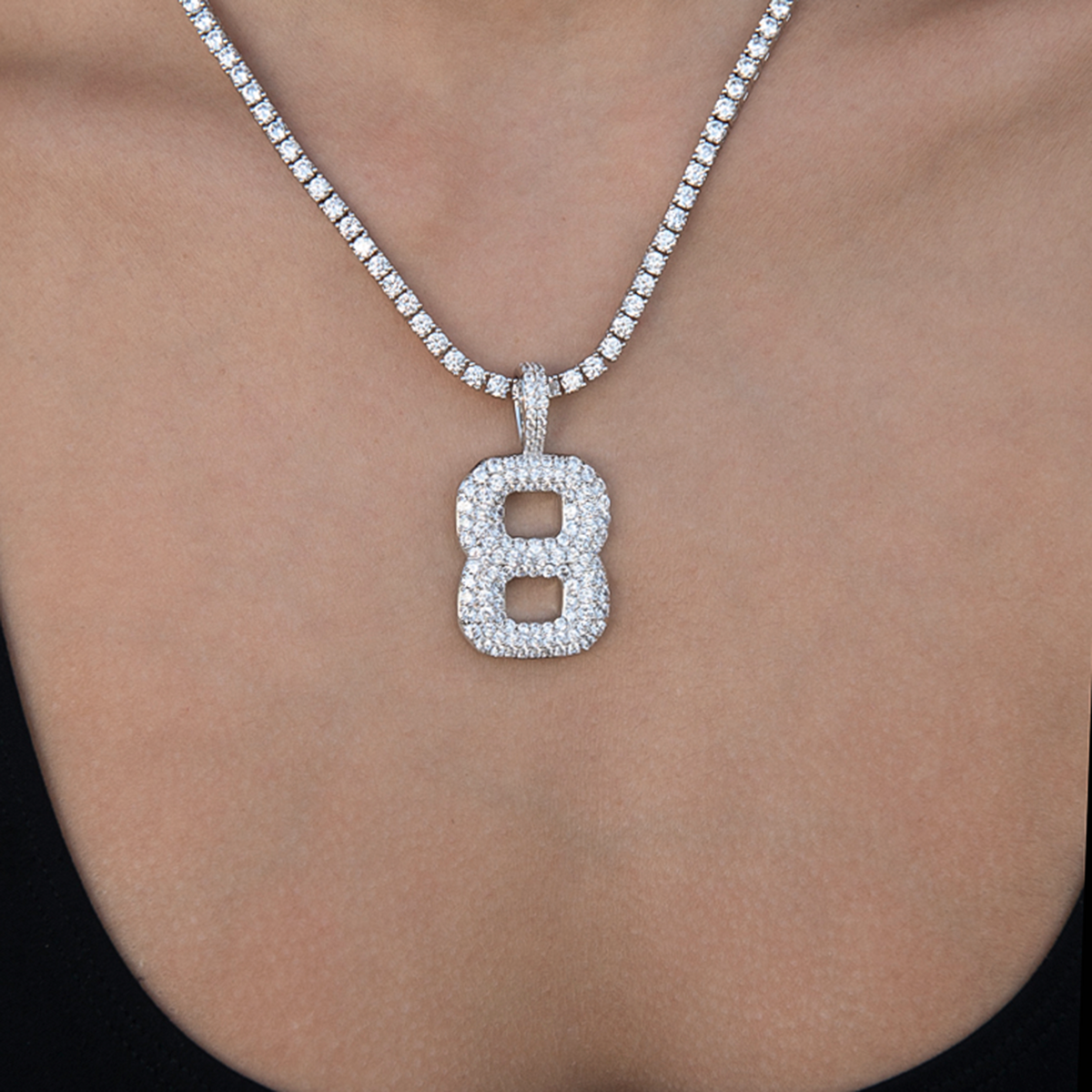 Pave Number Pendants in White Gold