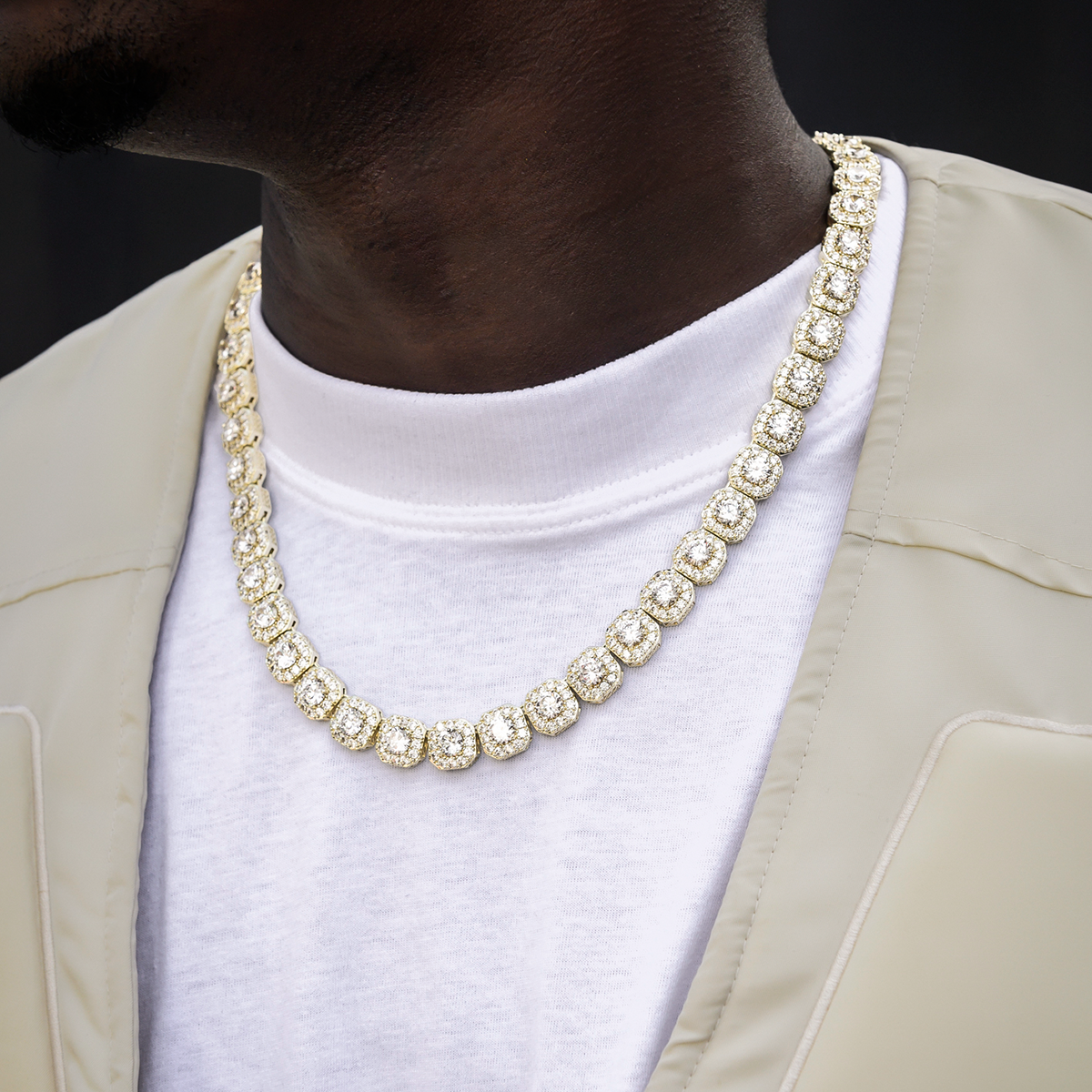 Clustered Tennis Chain in Yellow Gold- 12mm