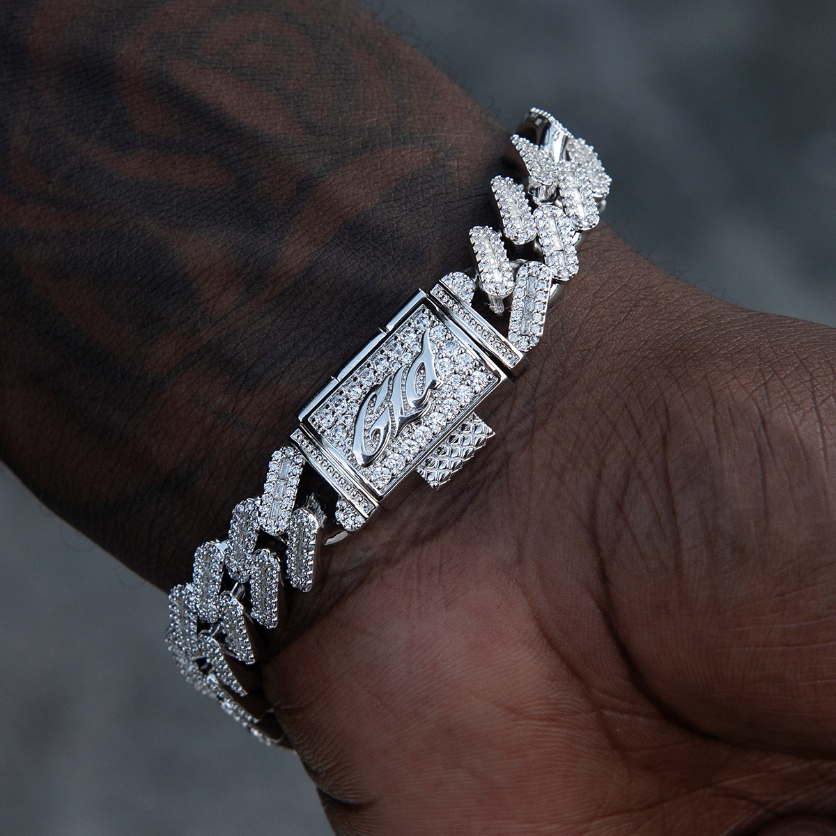 Diamond Baguette Cuban Bracelet in White Gold - 12mm