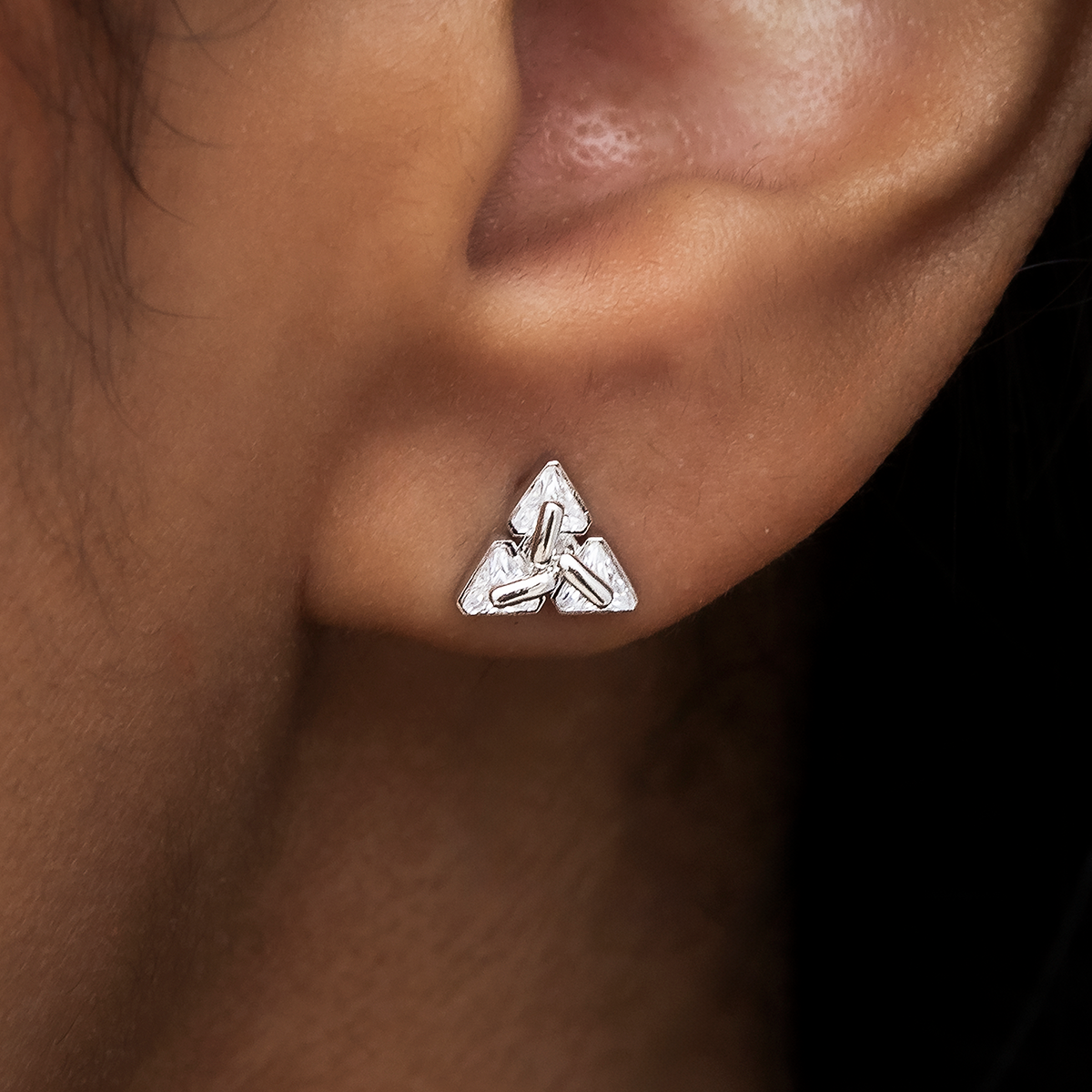 Diamond Triangle Stud Earrings in White Gold