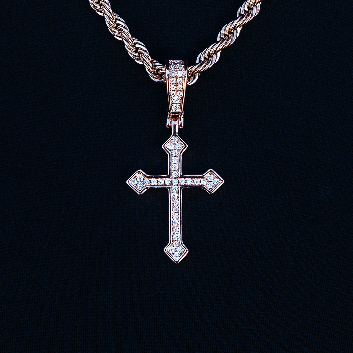 Iced Celtic Cross Pendant in Rose Gold