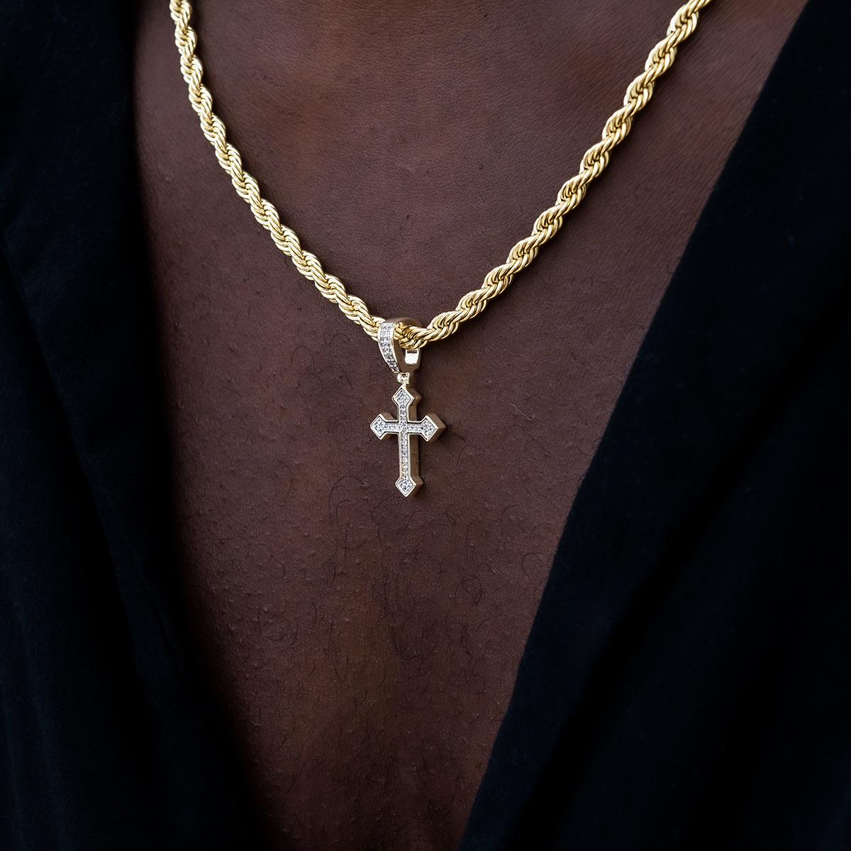 Micro Iced Celtic Cross in Yellow Gold