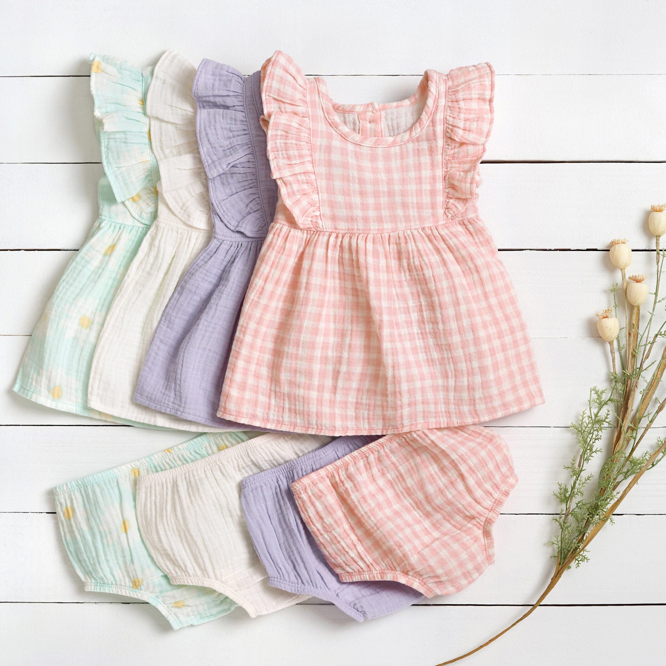 2-Piece Baby & Toddler Girls Gingham Gauze Dress & Diaper Cover Set