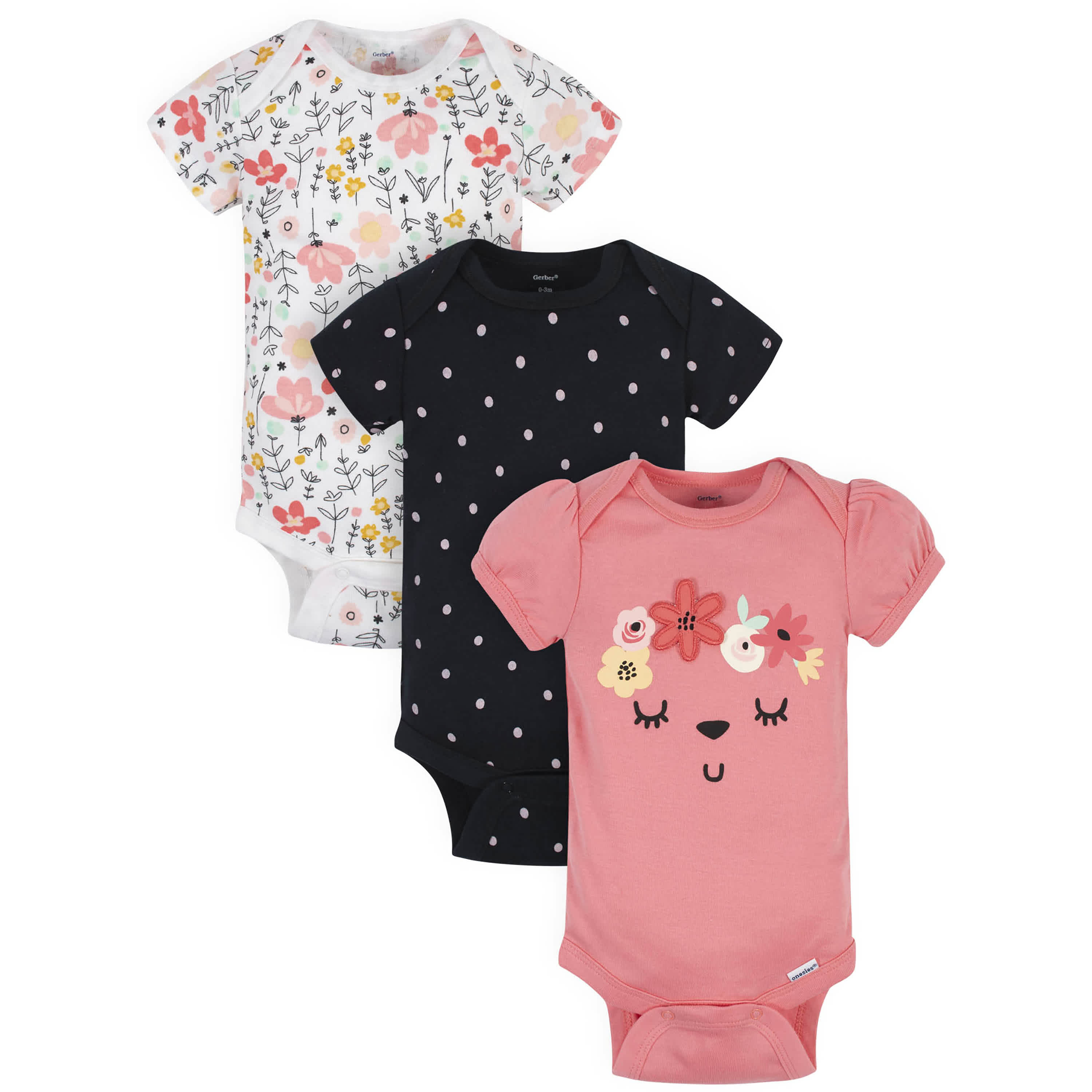 3-Pack Baby Girls Garden Floral Short Sleeve Onesies Bodysuits