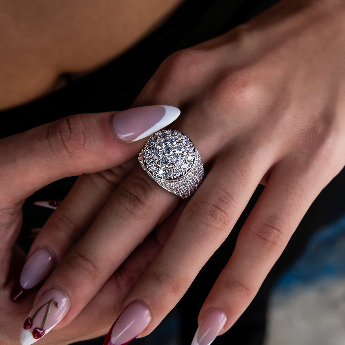 Diamond Cluster Ring in White Gold Vermeil