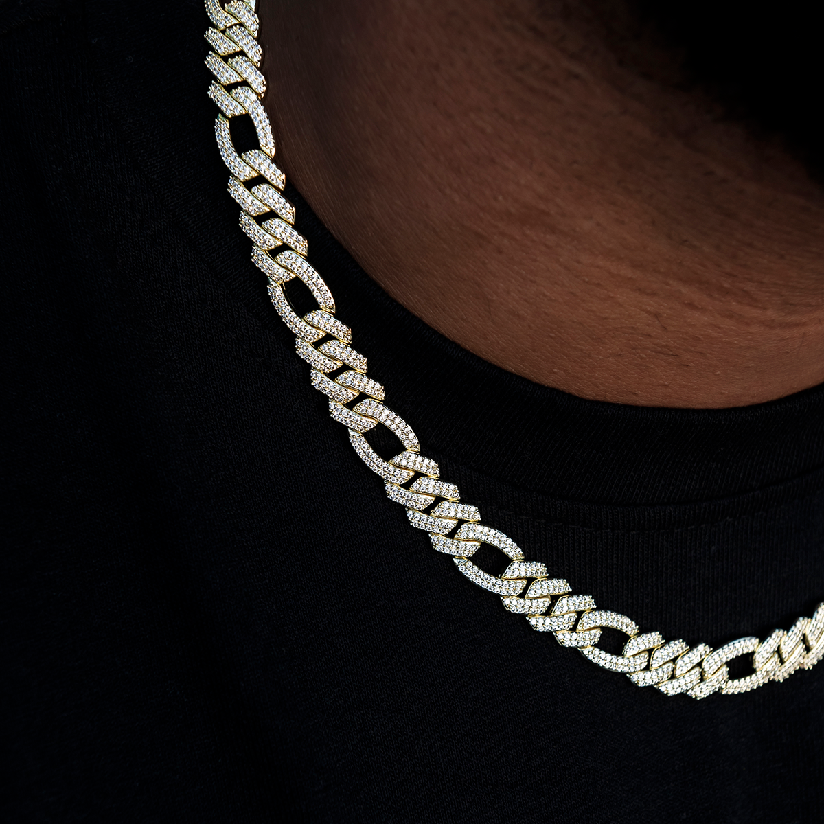 Diamond Figaro Chain in Yellow Gold- 10mm