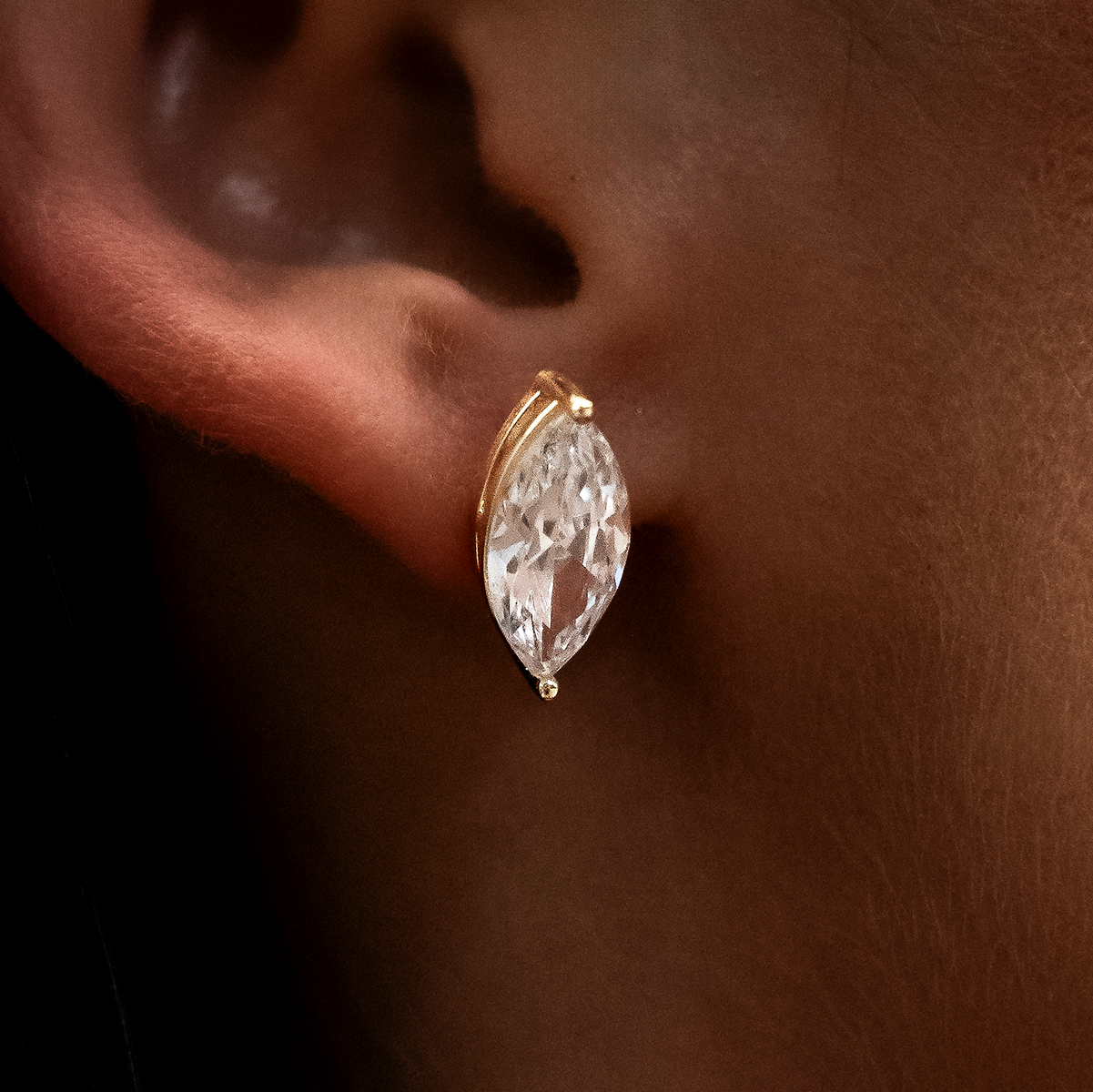 7mm Marquise Cut Diamond Stud Earrings in Yellow Gold