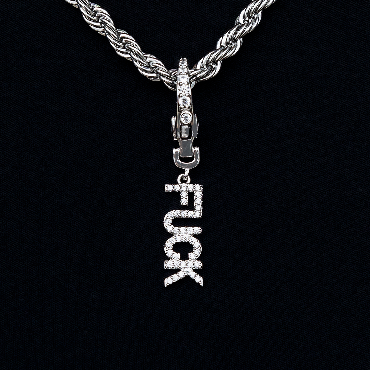 Fuck Clip On Pendant in White Gold