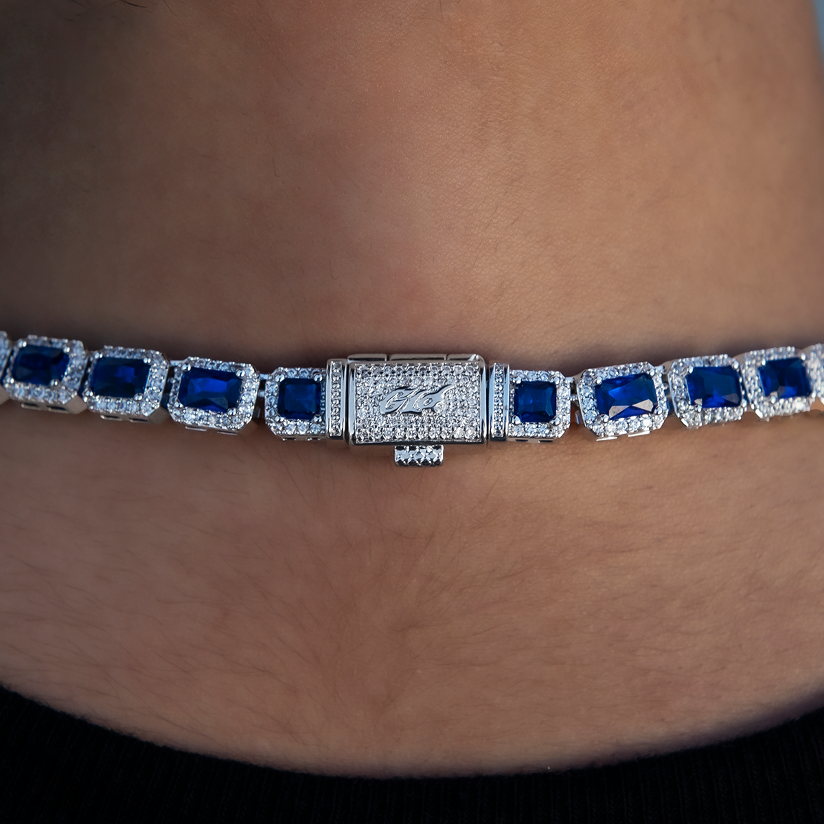 Sapphire Cushion Cut Tennis Necklace in White Gold