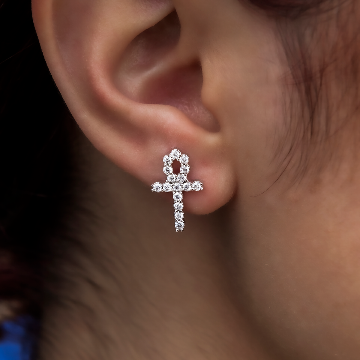 Diamond Ankh Stud Earrings