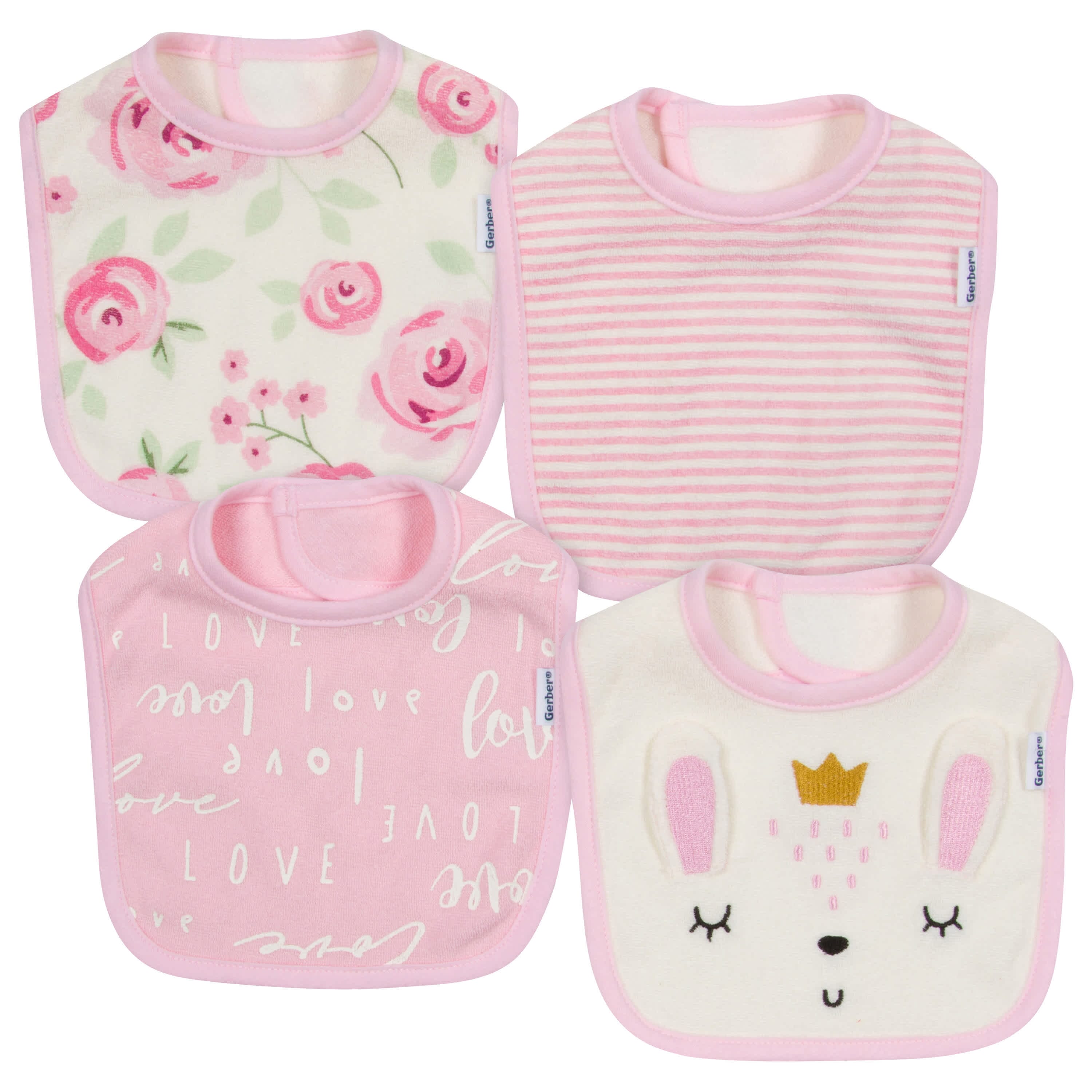 4-Pack Baby Girls Floral Dribbler Bibs