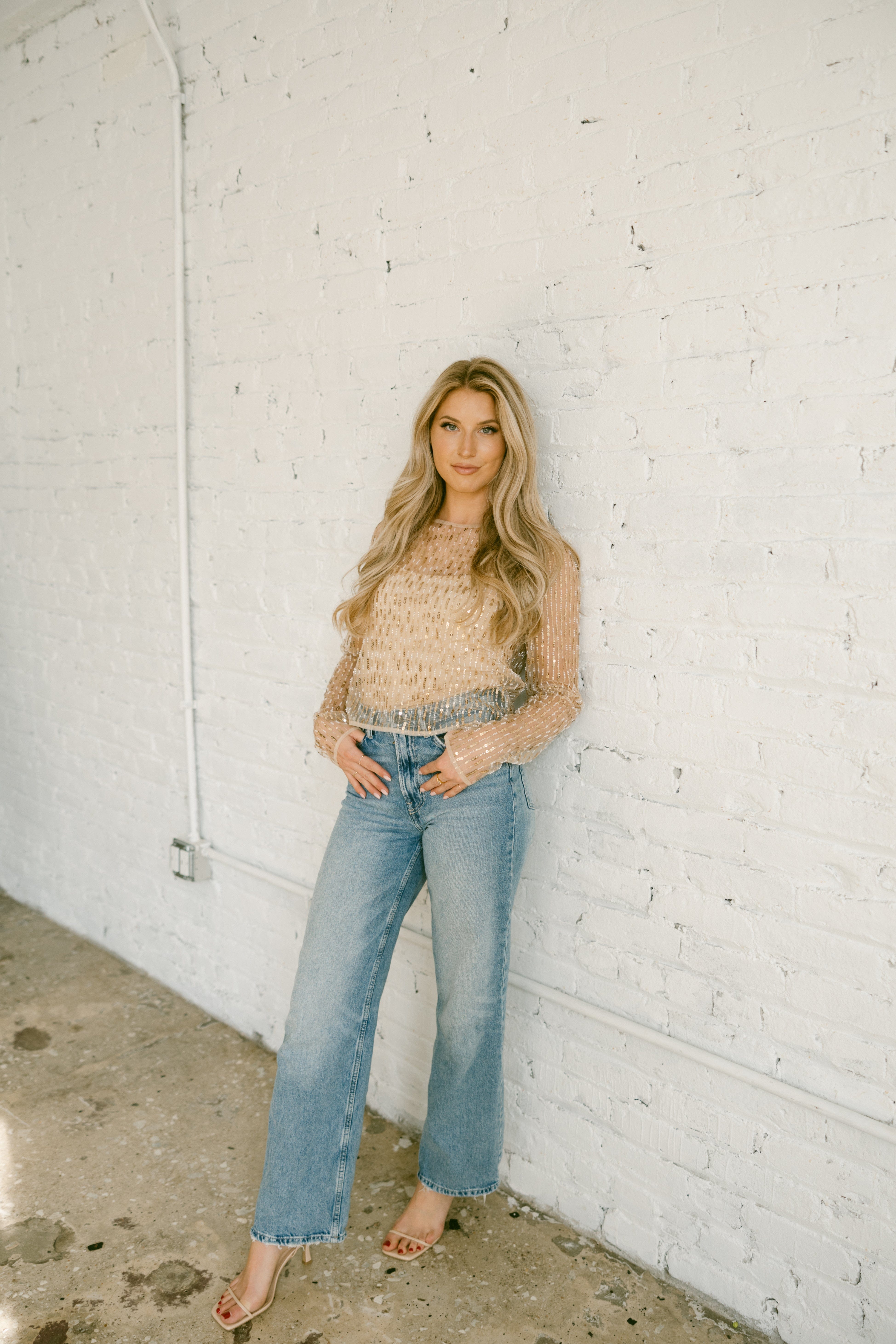 Gold Beaded Mesh Top